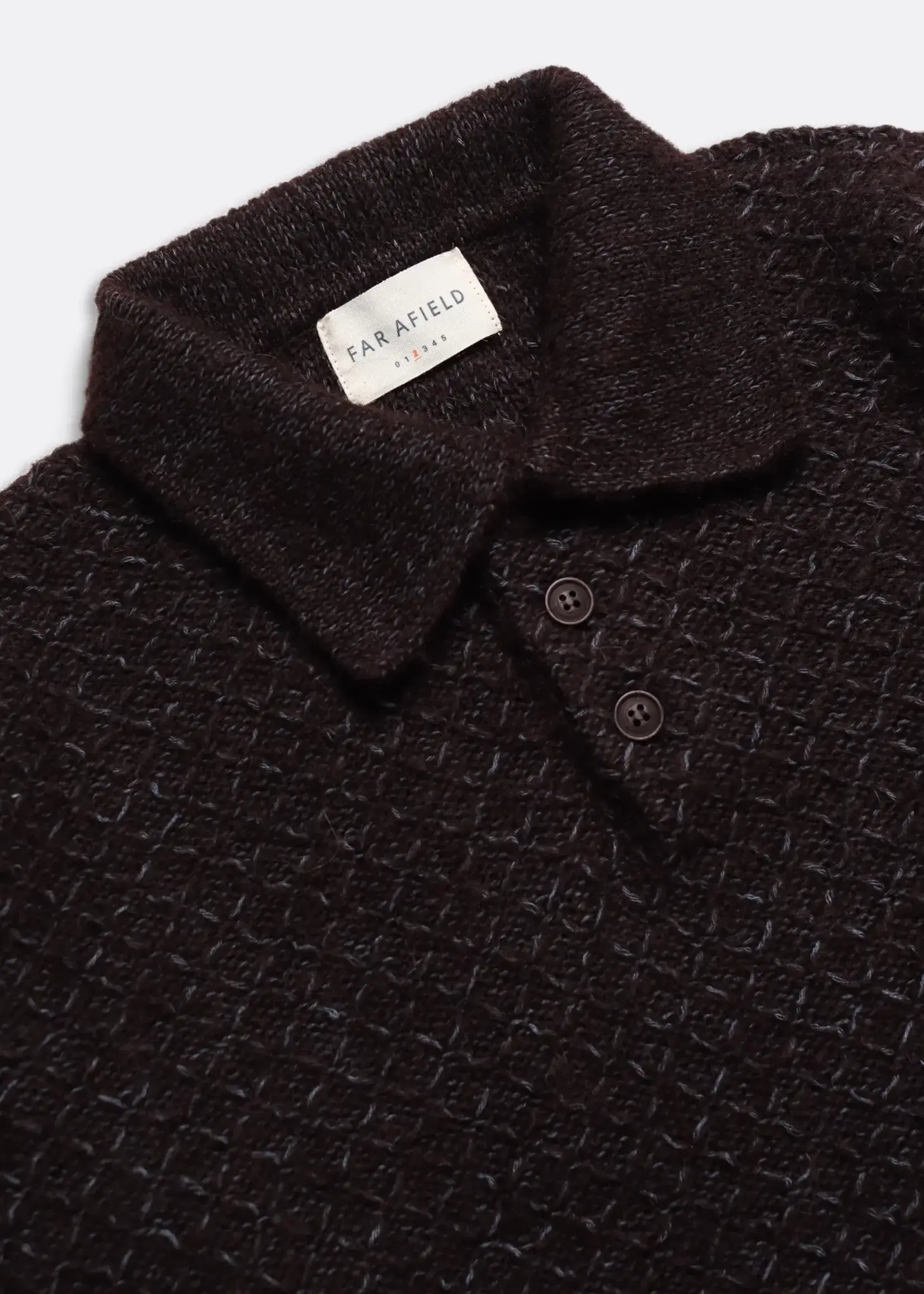 Far Afield Far Afield Kier Knit Diamond Weave Polo Slate Brown/Blue  Wool Blend