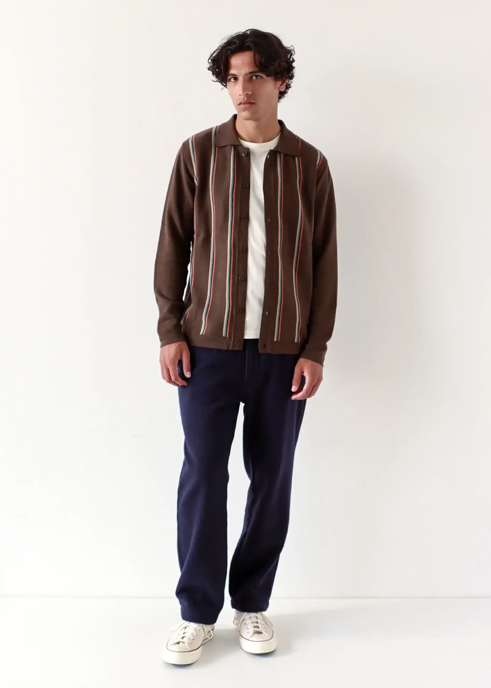 Far Afield Far Afield Zigger Cardigan Kuki Stripe/Slate Brown Cotton
