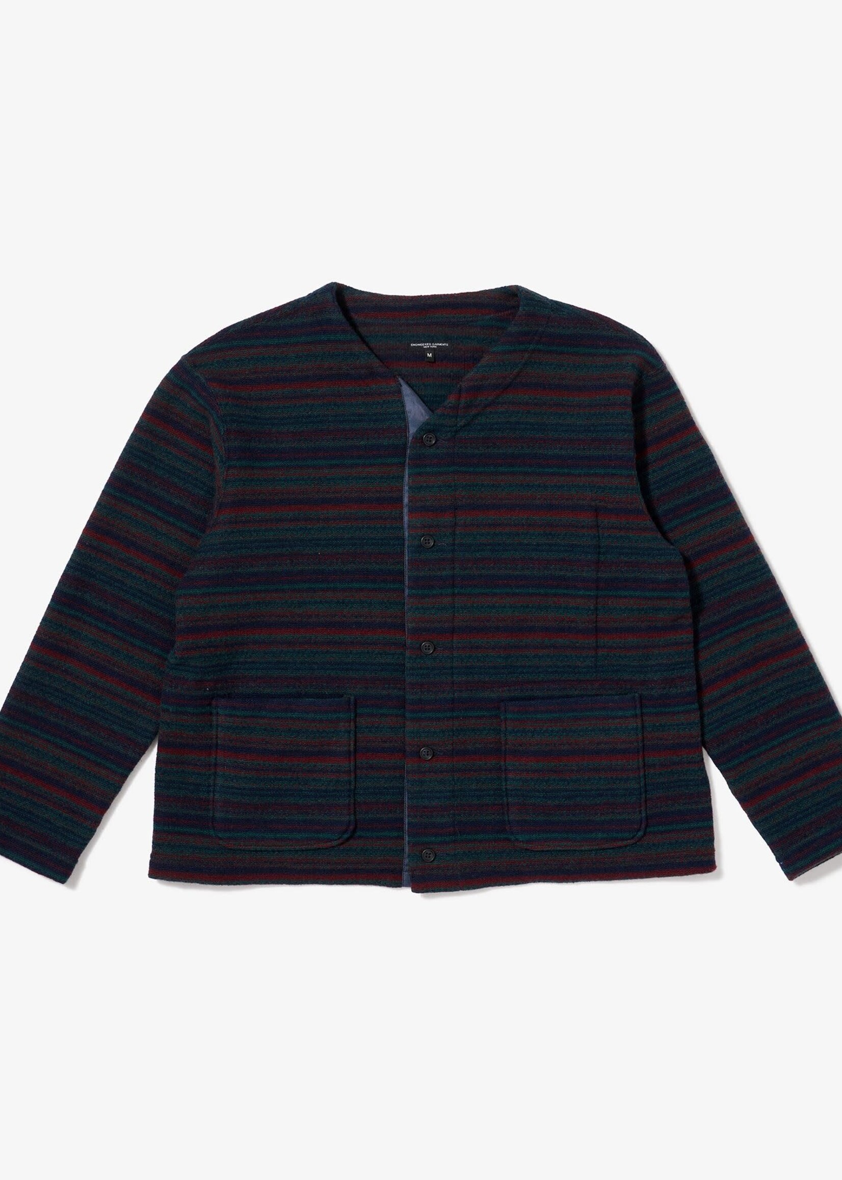 Engineered Garments EG Knit Cardigan Green Fair Isle Stripe Wool/Poly Sweater
