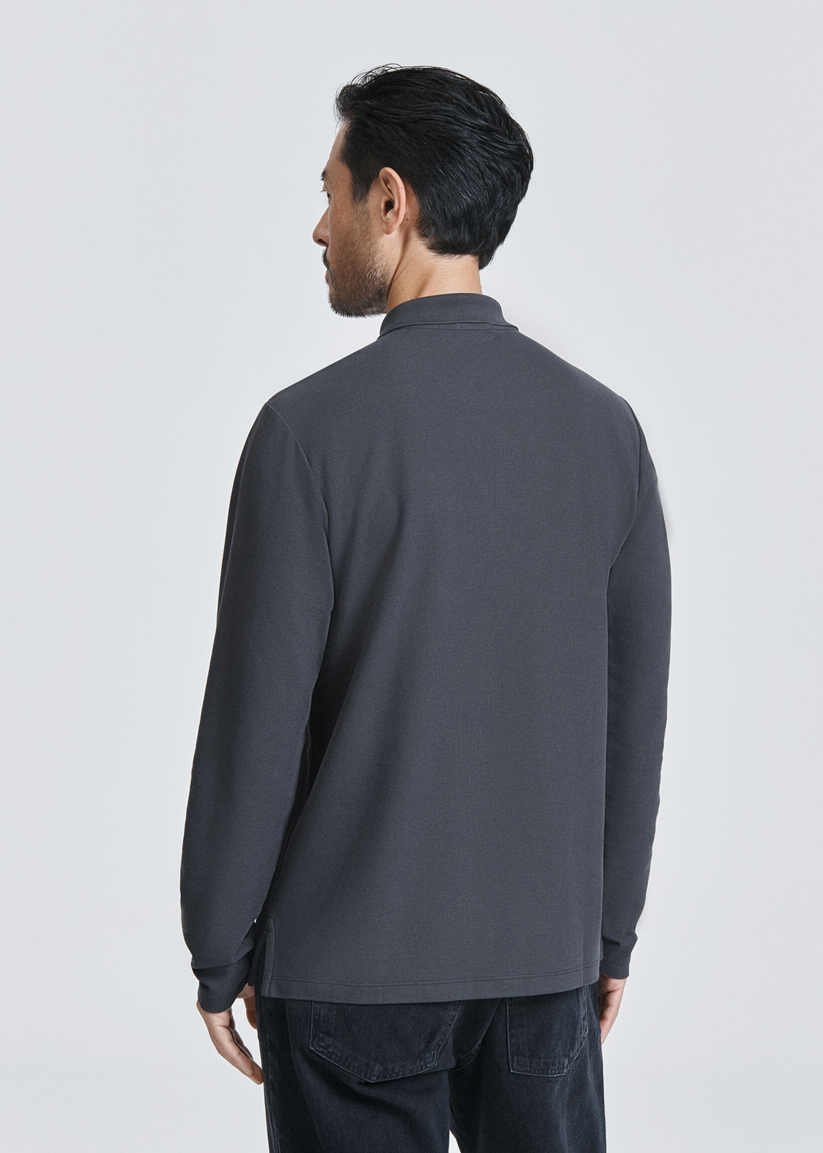 Handvaerk Handvaerk Pique Polo L/S Carbon Black Peruvian Pima Cotton