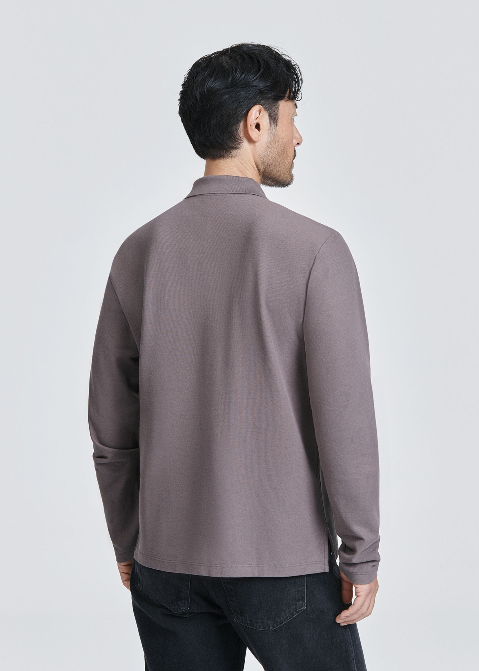 Handvaerk Handvaerk Pique Polo L/S Midnight Plum Peruvian Pima Cotton