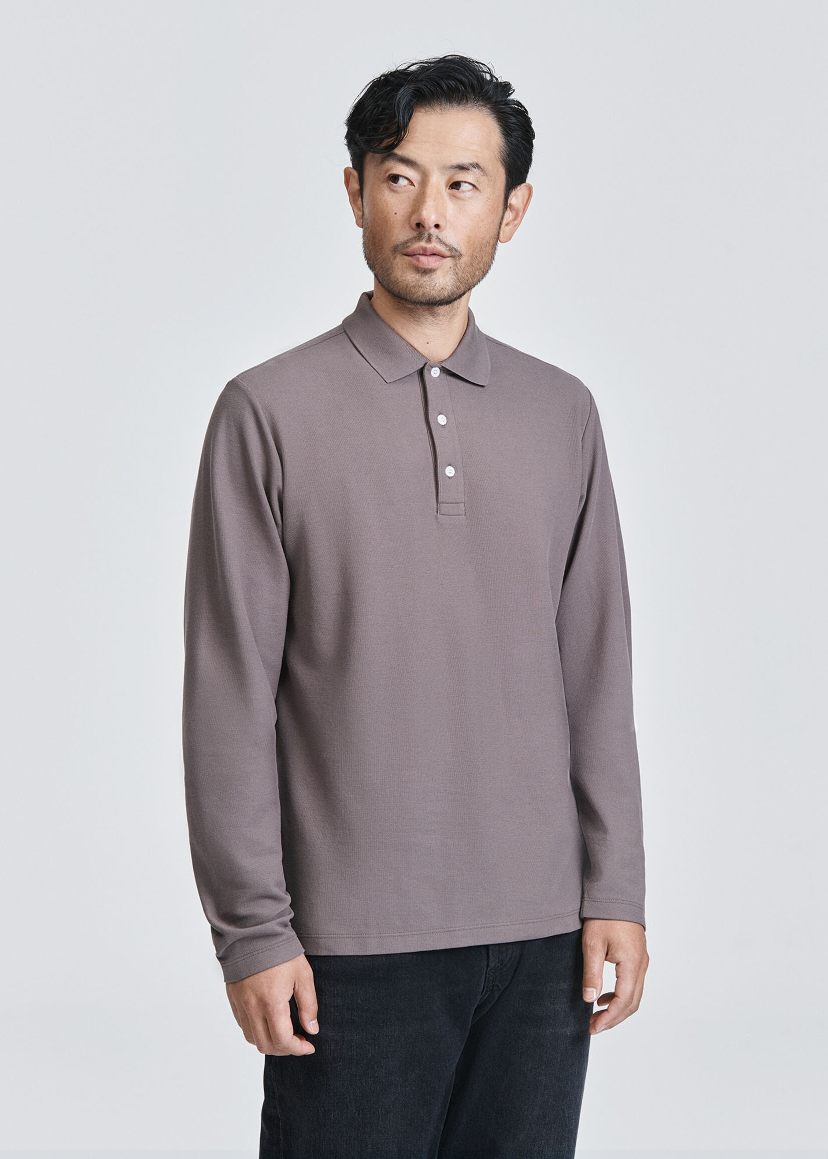 Handvaerk Handvaerk Pique Polo L/S Midnight Plum Peruvian Pima Cotton