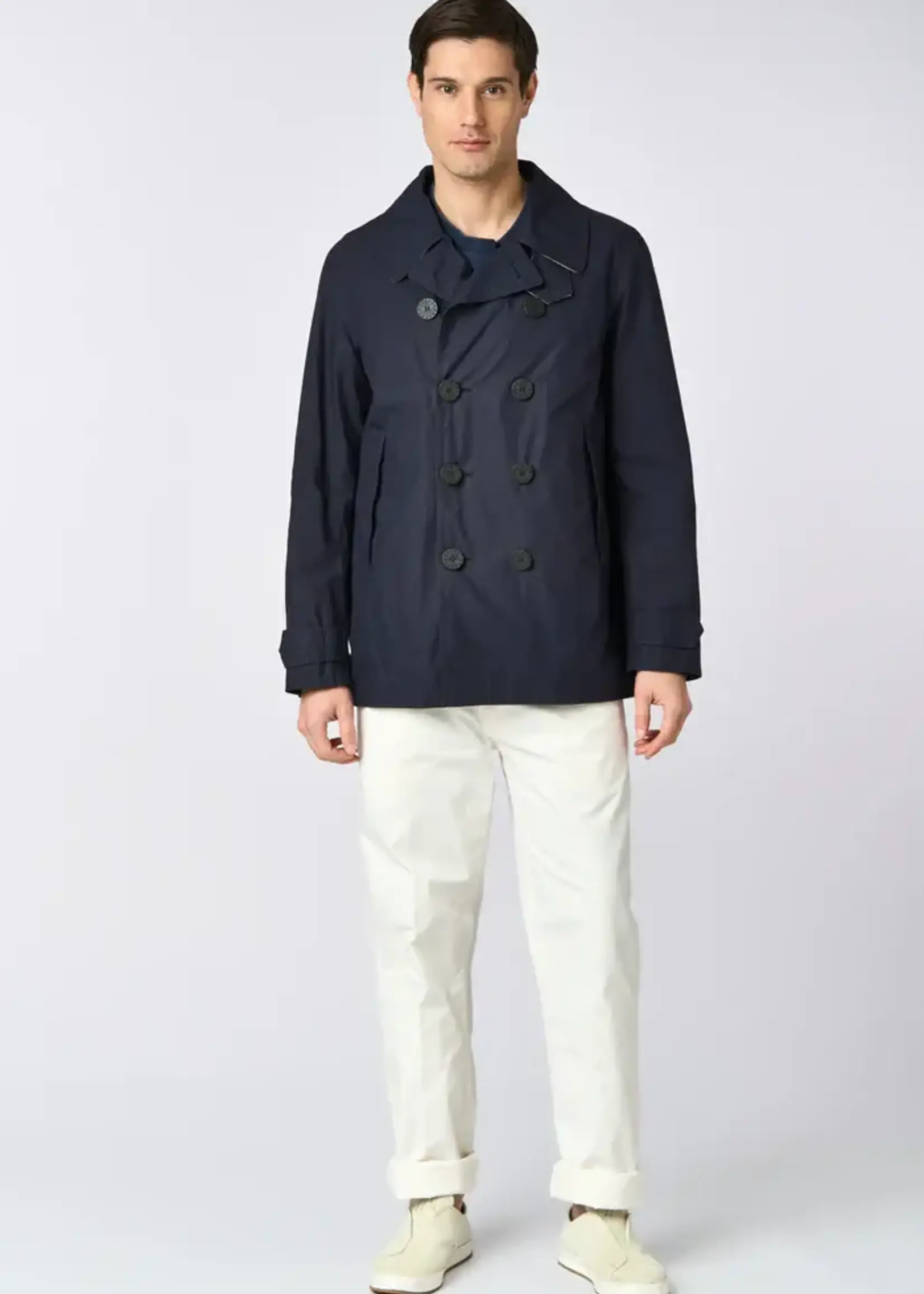 L'Impermeabile L'Impermeable Pea Coat Navy Wax Cotton
