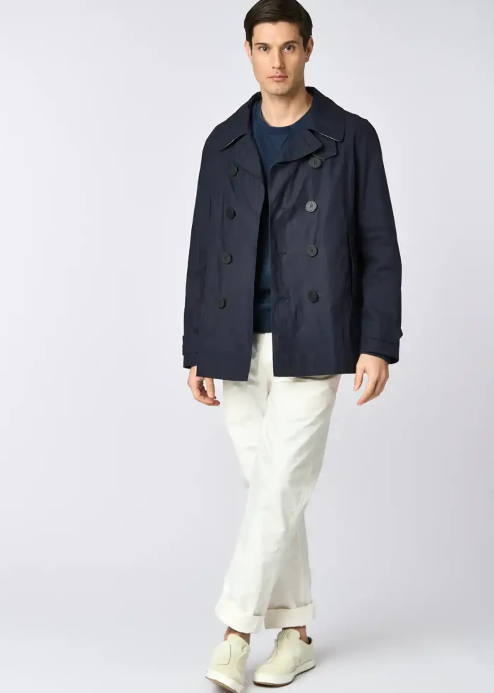 L'Impermeabile L'Impermeable Pea Coat Navy Wax Cotton