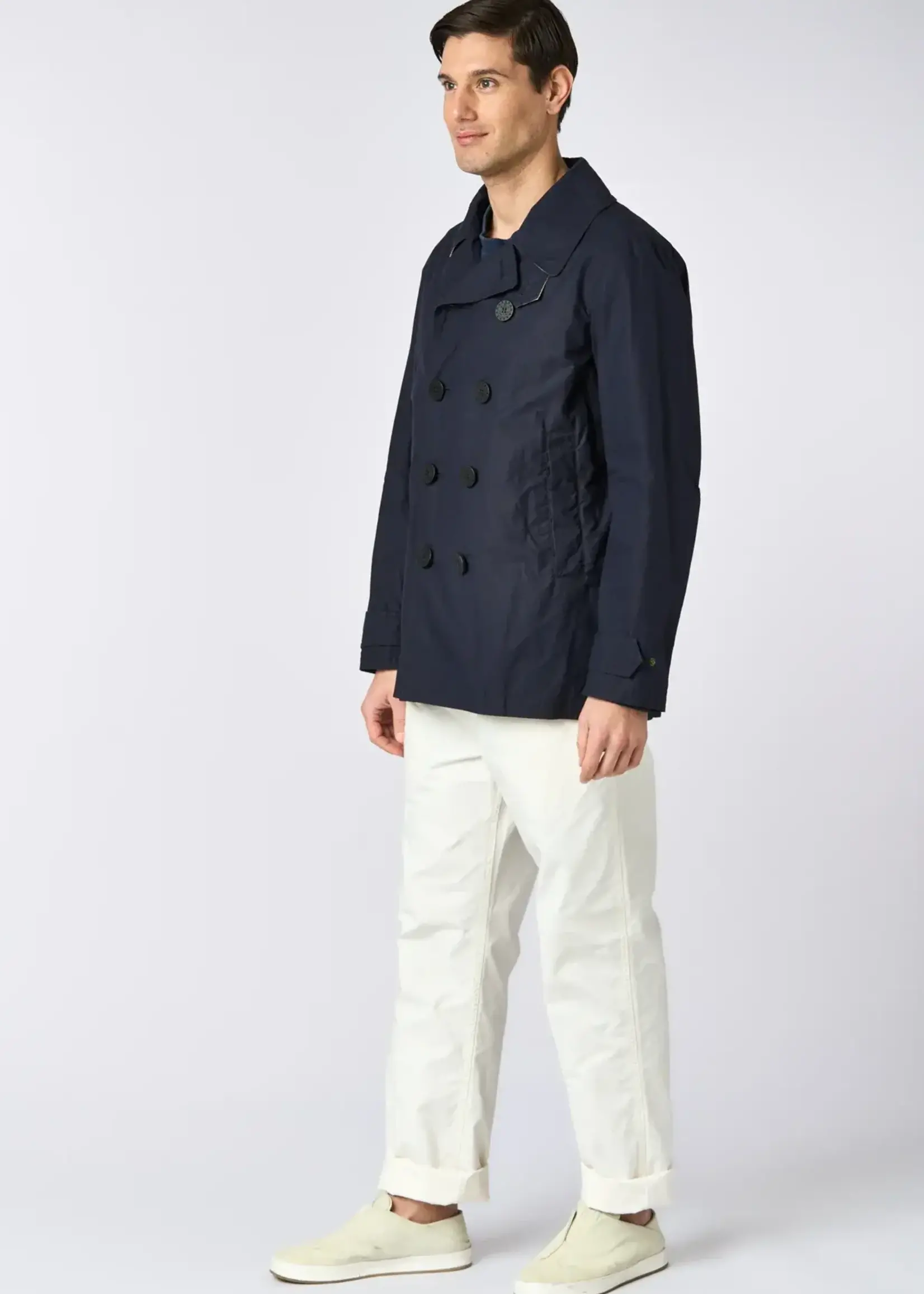 L'Impermeabile L'Impermeable Pea Coat Navy Wax Cotton