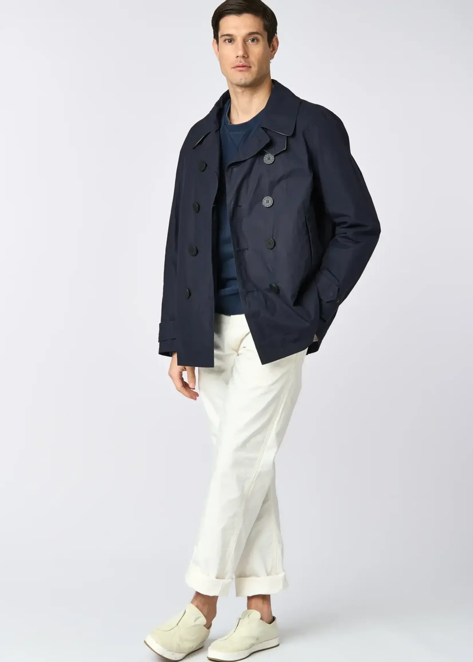 L'Impermeabile L'Impermeable Pea Coat Navy Wax Cotton