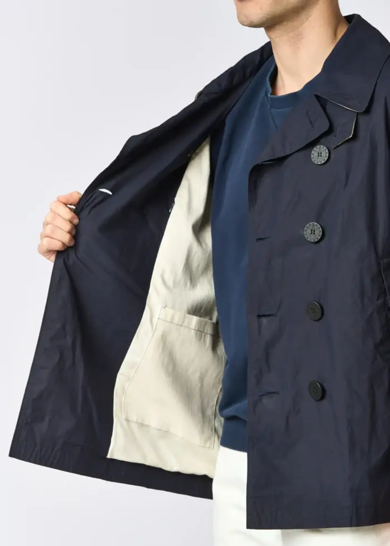 L'Impermeabile L'Impermeable Pea Coat Navy Wax Cotton