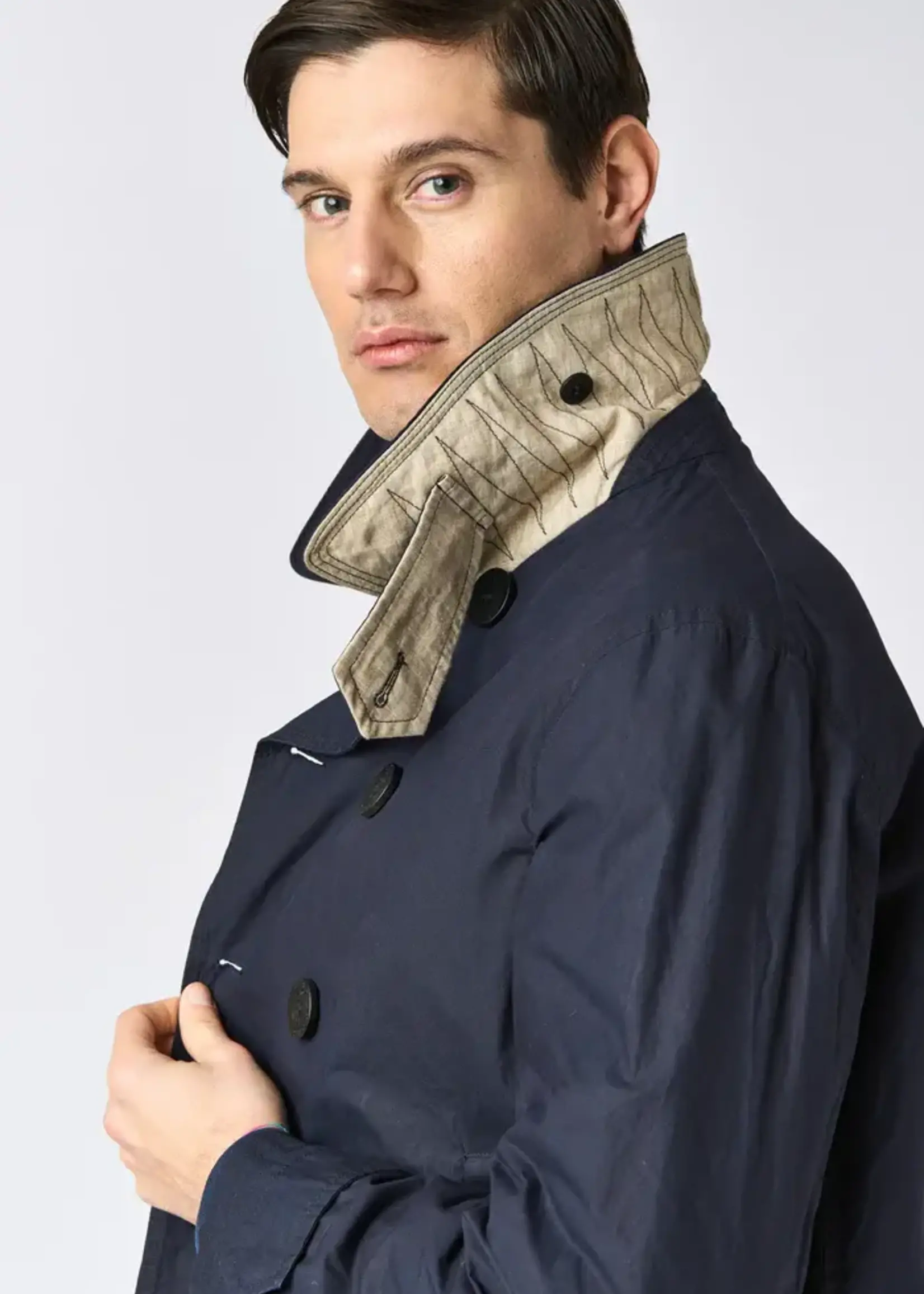 L'Impermeabile L'Impermeable Pea Coat Navy Wax Cotton