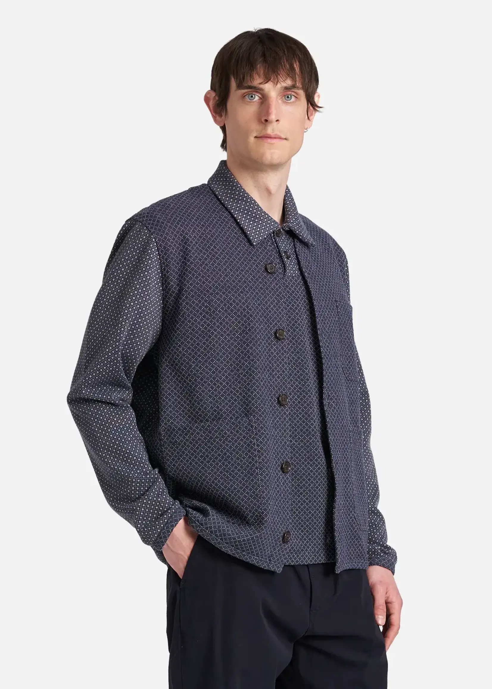 Universal Works Universal Works Cotton Mix Fleece Cardigan Navy Cotton / Poly
