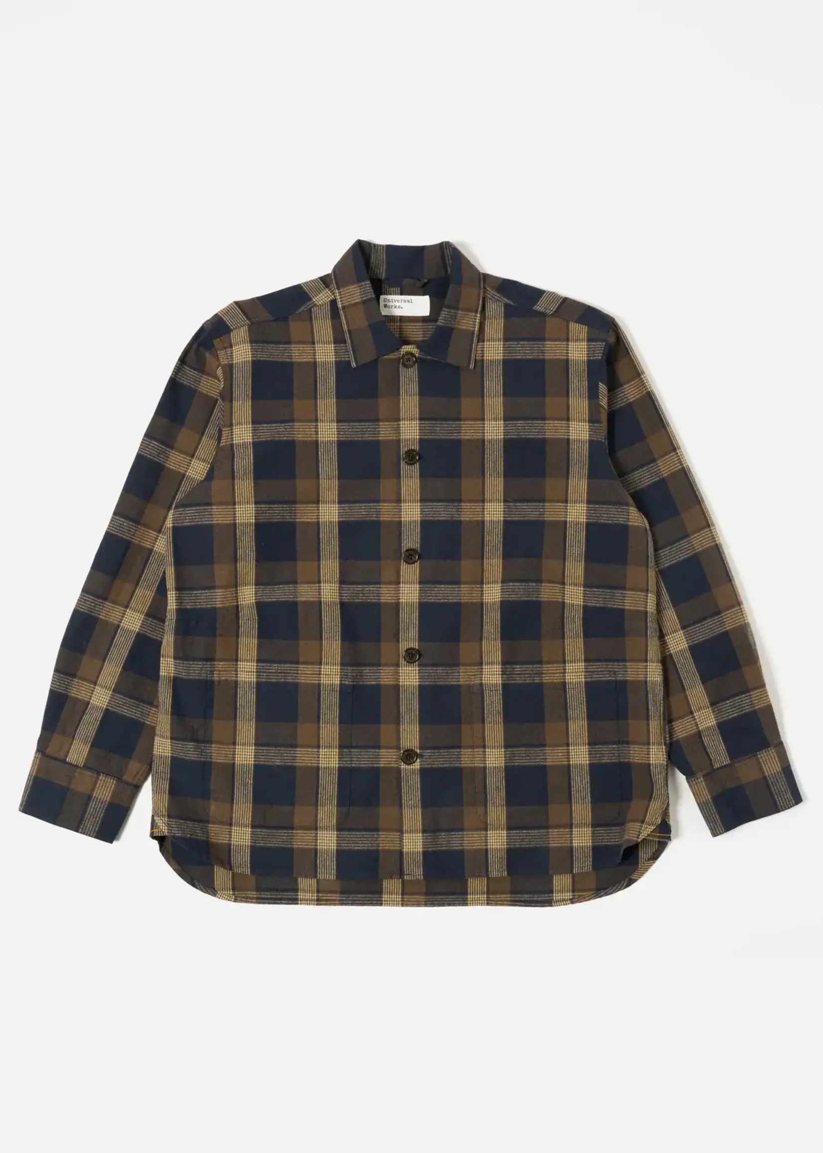 Universal Works Universal Works Lincot Big Check Travail Overshirt Navy / Brown Cotton / Linen