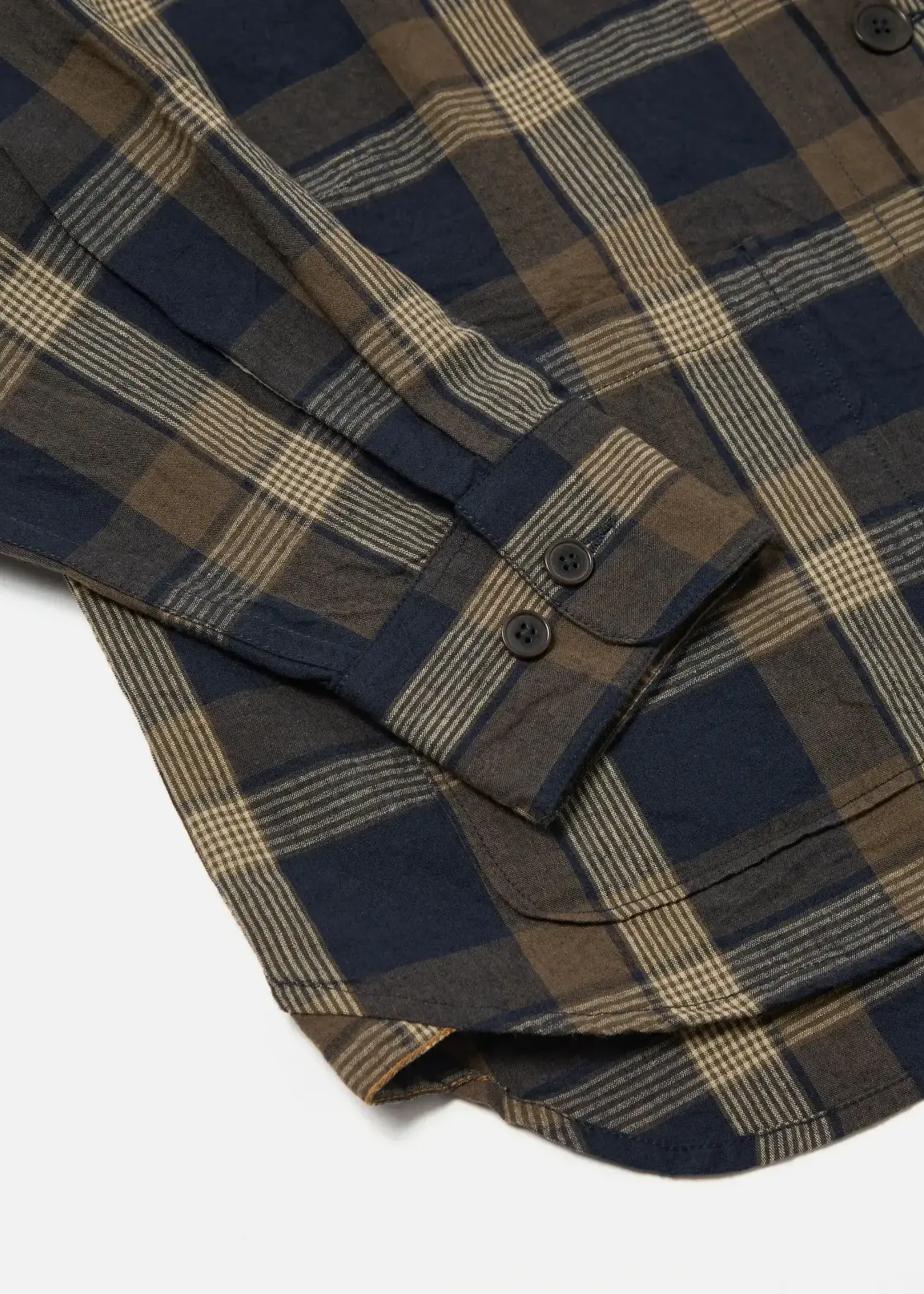 Universal Works Universal Works Lincot Big Check Travail Overshirt Navy / Brown Cotton / Linen