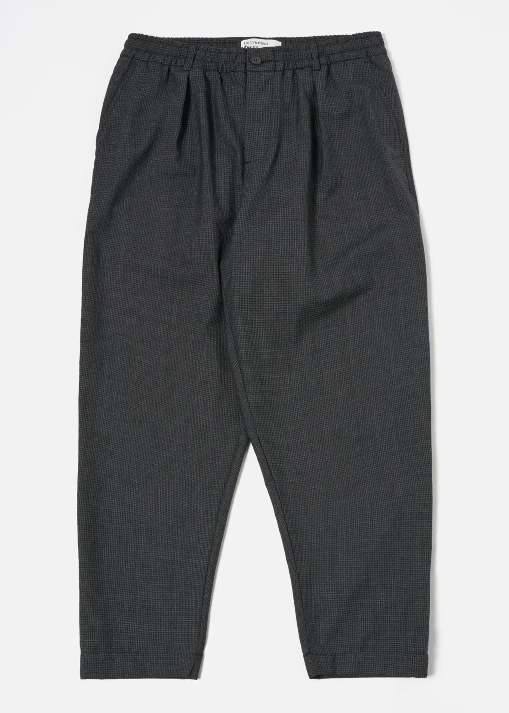 Universal Works Universal Works Mini Check Pleated Track Pants Black Wool
