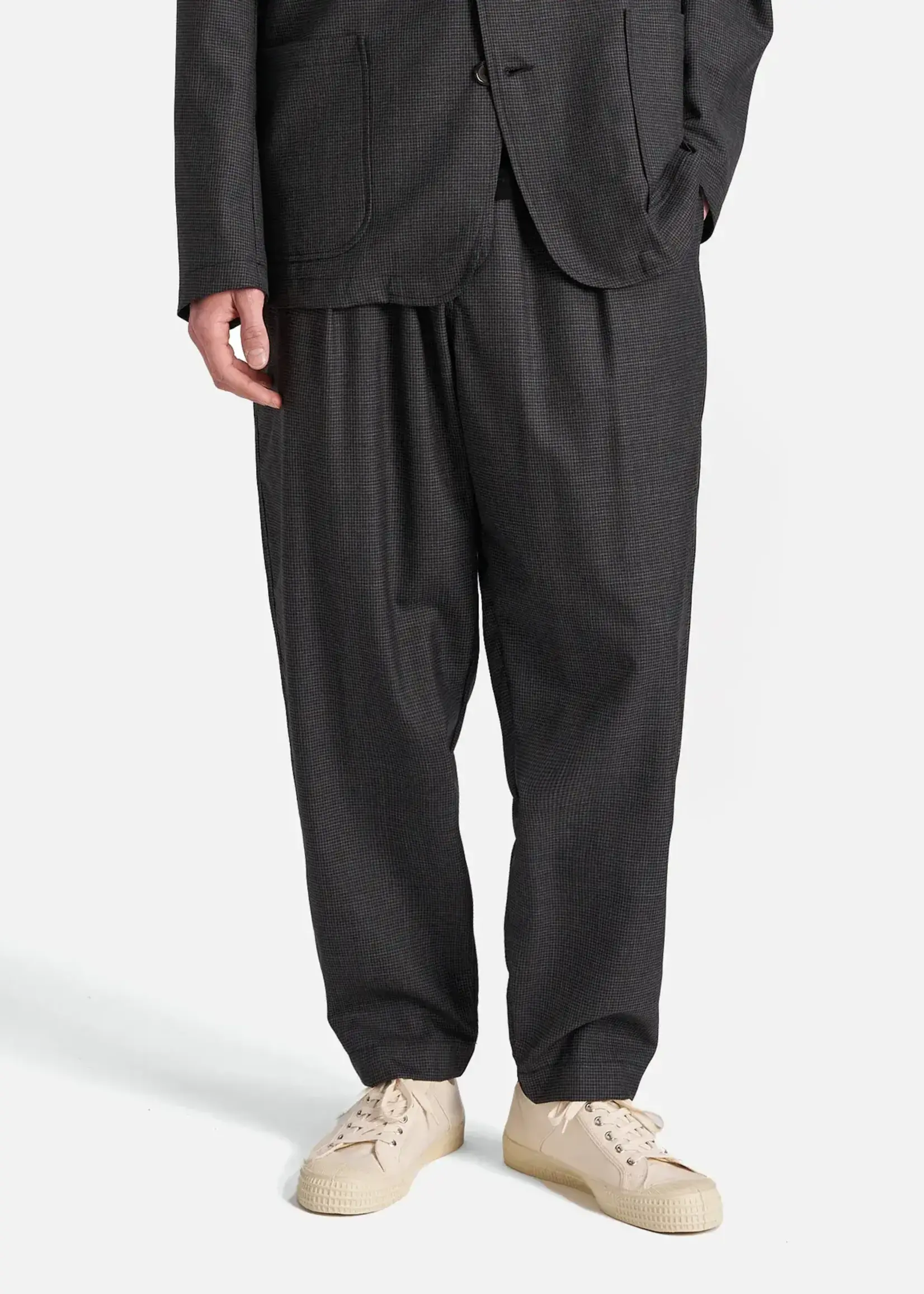 Universal Works Universal Works Mini Check Pleated Track Pants Black Wool