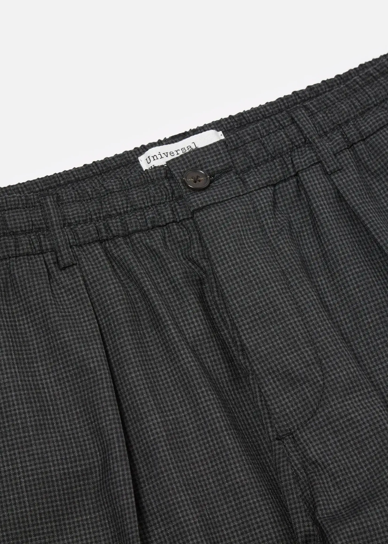 Universal Works Universal Works Mini Check Pleated Track Pants Black Wool