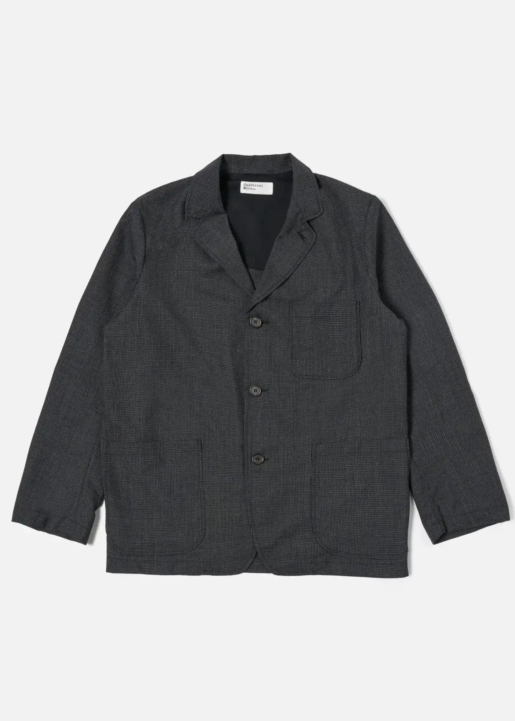 Universal Works Universal Works Mini Check Three Button Jacket Black Wool