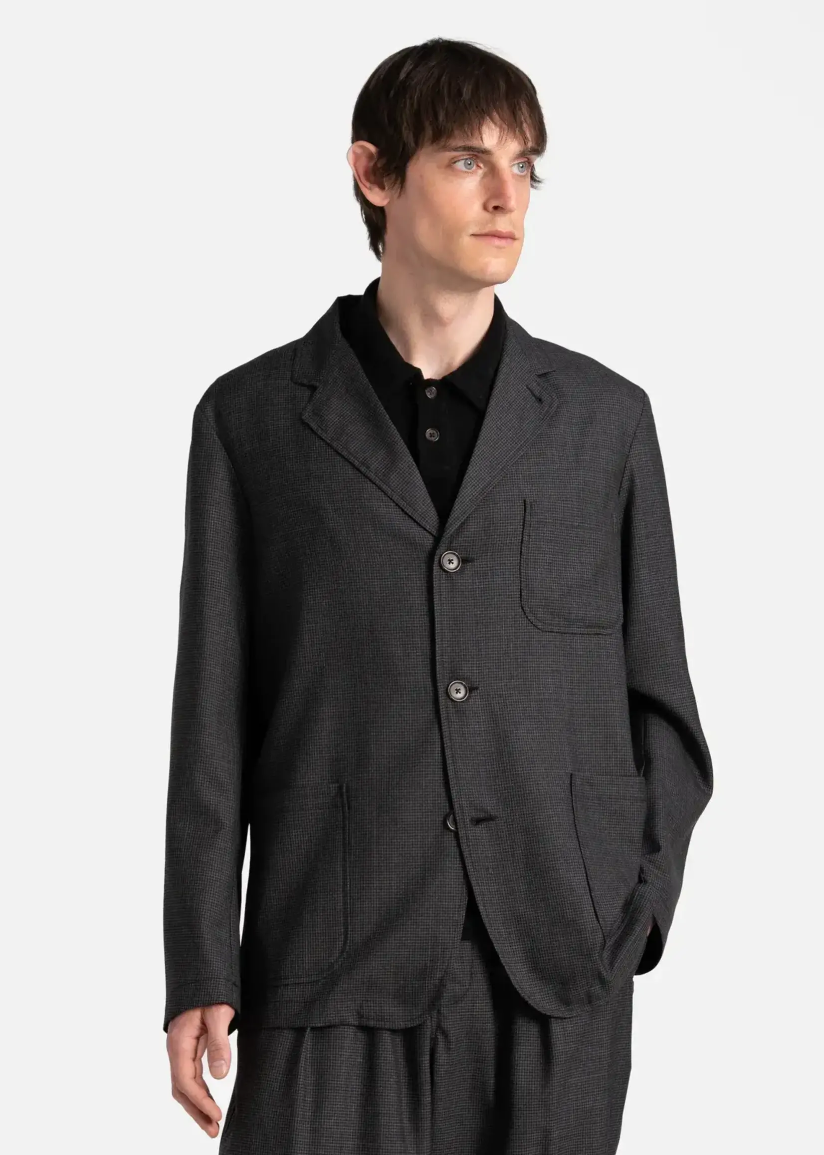 Universal Works Universal Works Mini Check Three Button Jacket Black Wool