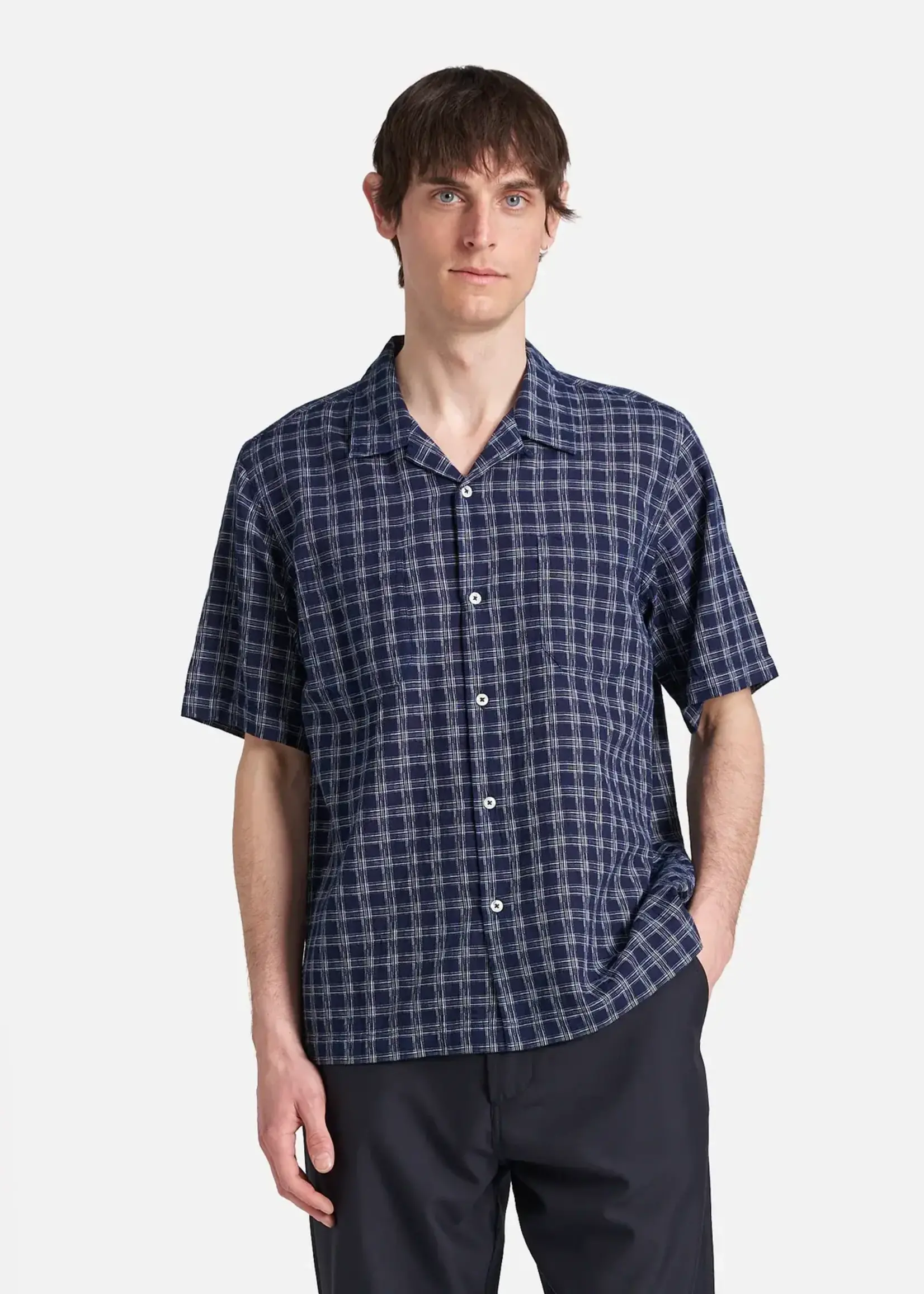Universal Works Universal Works Sal Check Road Shirt Indigo Cotton S/S