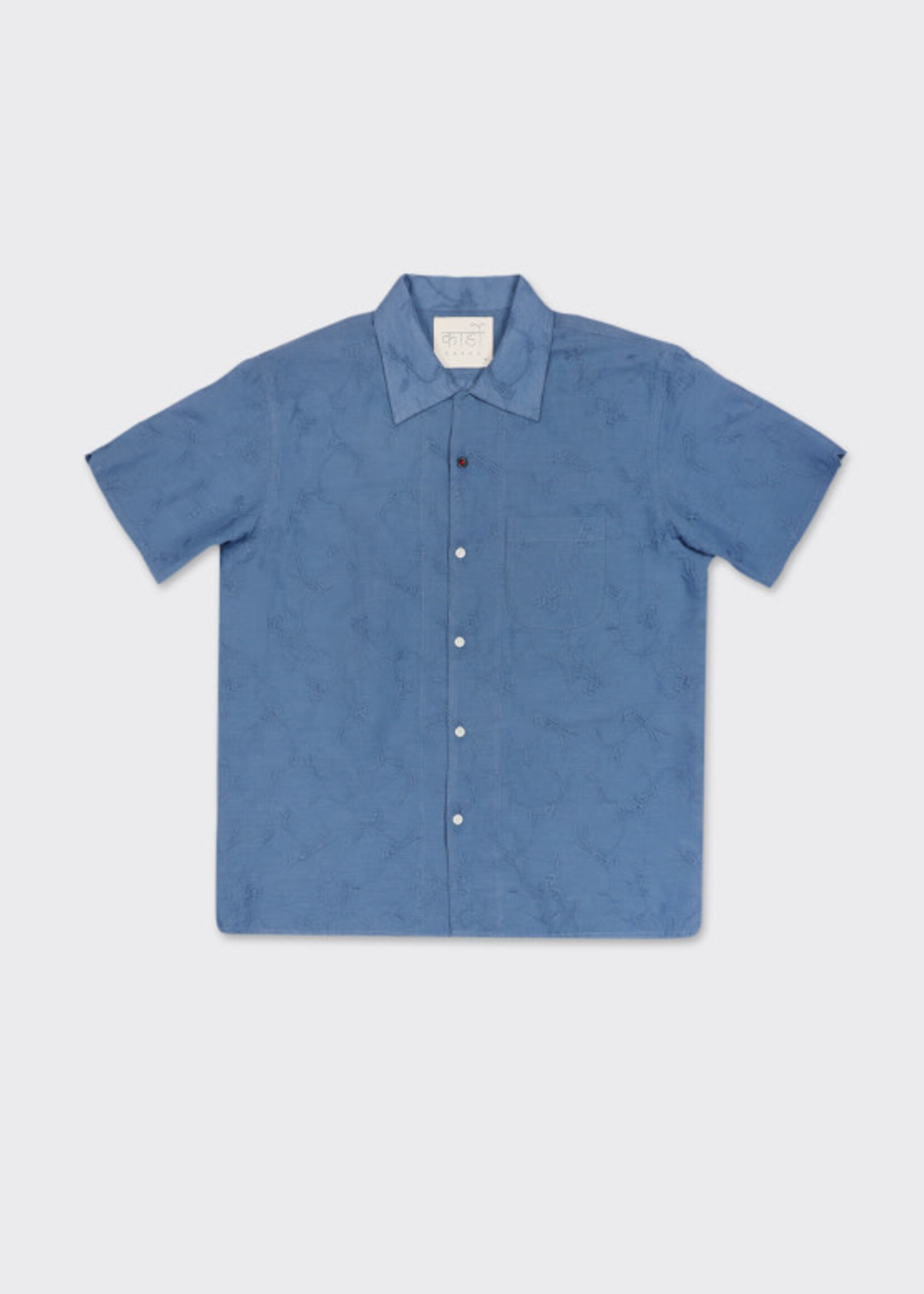 Kardo Kardo Chintan Schiffli Blue Short Sleeve Shirt Cotton