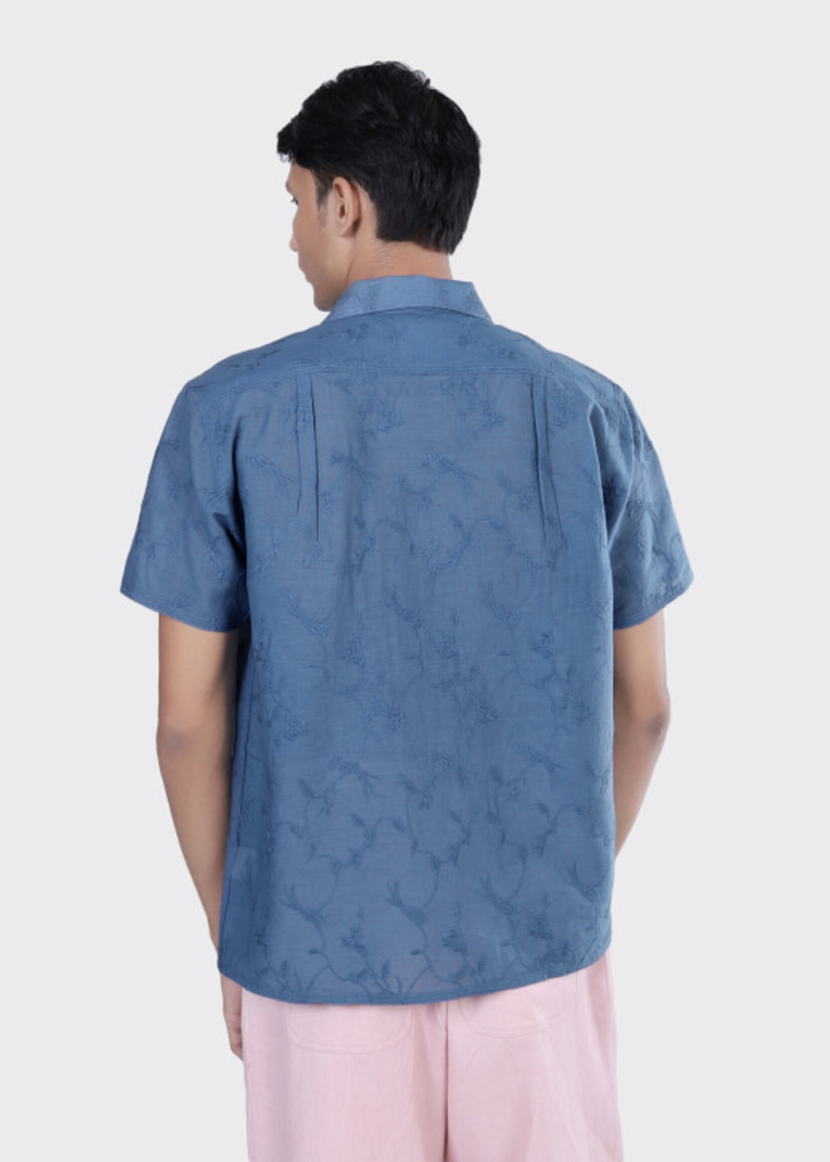 Kardo Kardo Chintan Schiffli Blue Short Sleeve Shirt Cotton