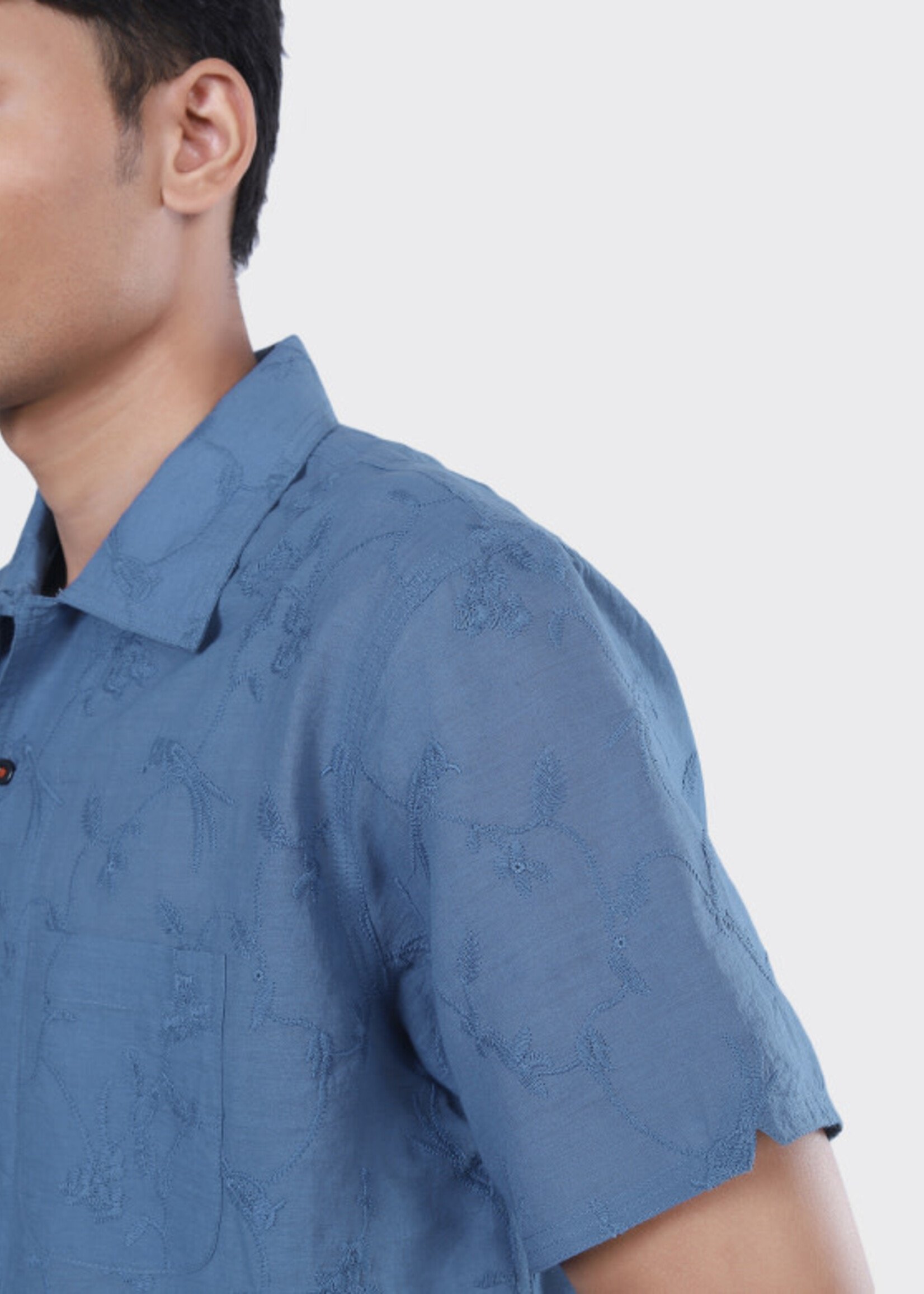 Kardo Kardo Chintan Schiffli Blue Short Sleeve Shirt Cotton