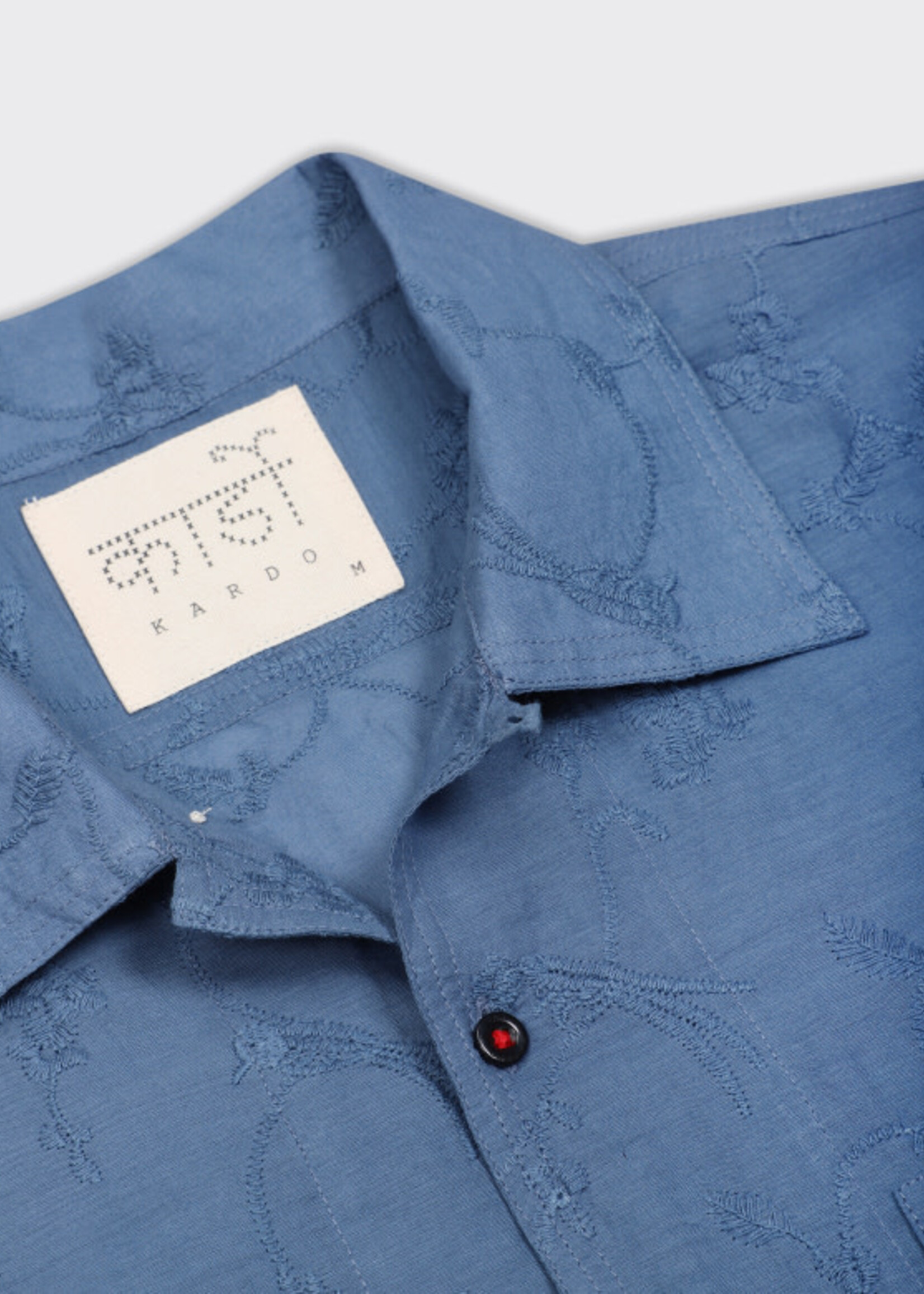 Kardo Kardo Chintan Schiffli Blue Short Sleeve Shirt Cotton