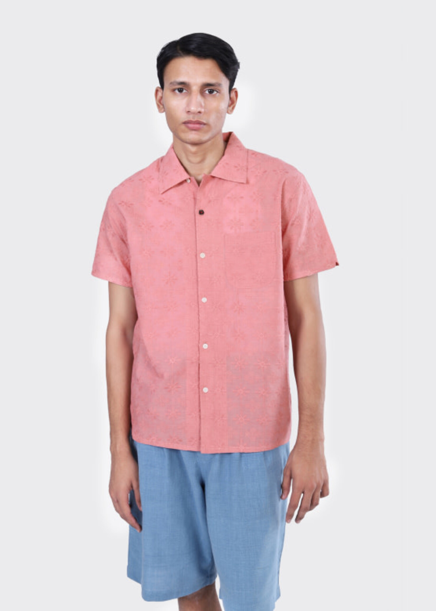 Kardo Kardo Chintan Schiffli Pink Short Sleeve Shirt Cotton