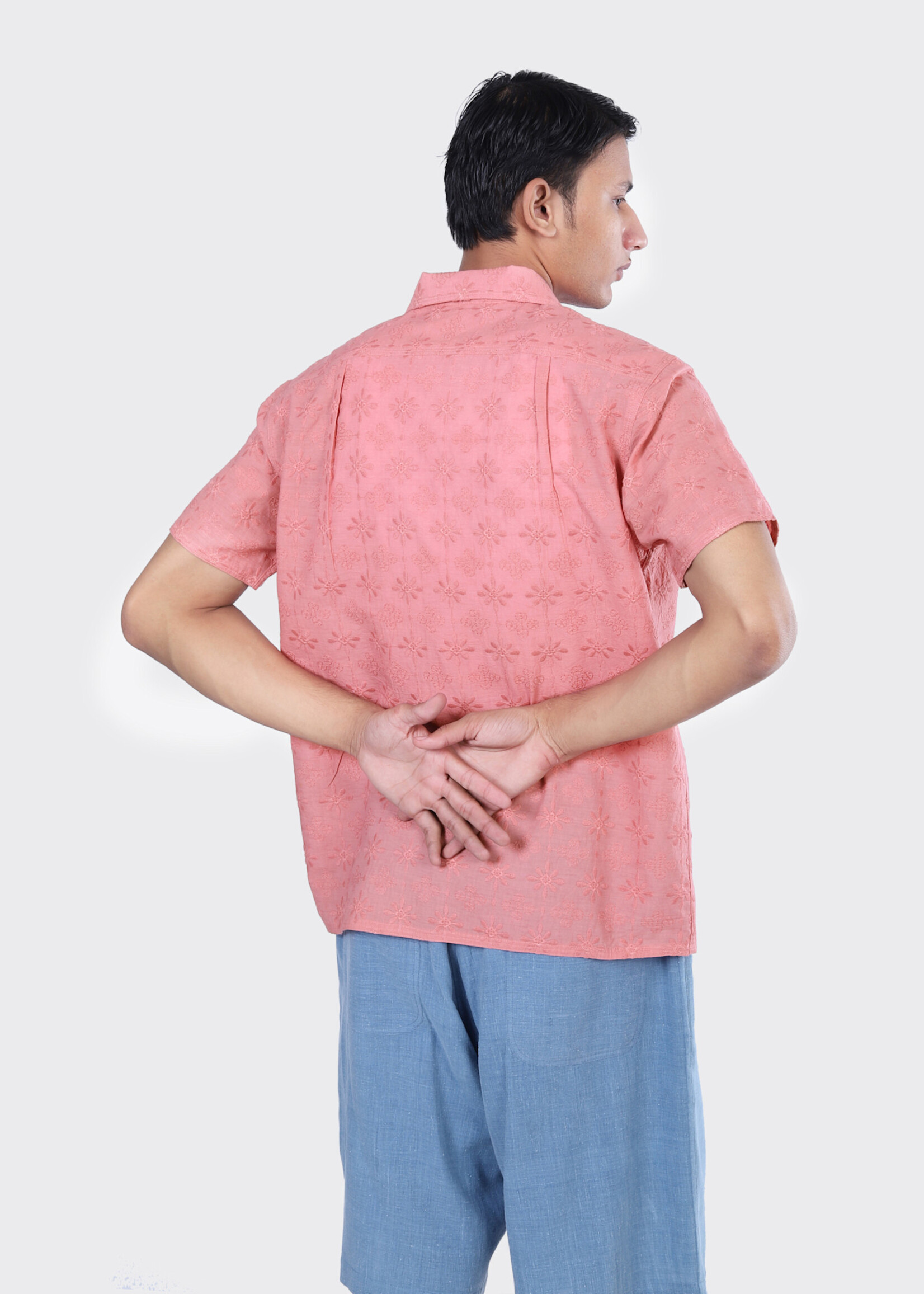 Kardo Kardo Chintan Schiffli Pink Short Sleeve Shirt Cotton