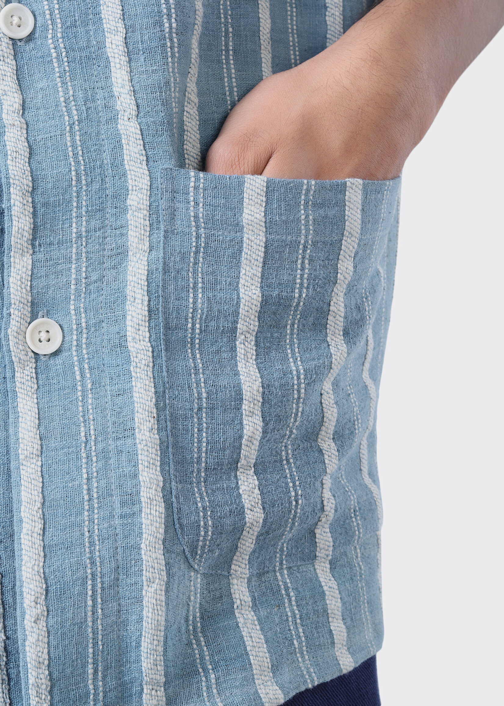 Kardo Kardo Pedro Light Handwoven Indigo Short Sleeve Shirt