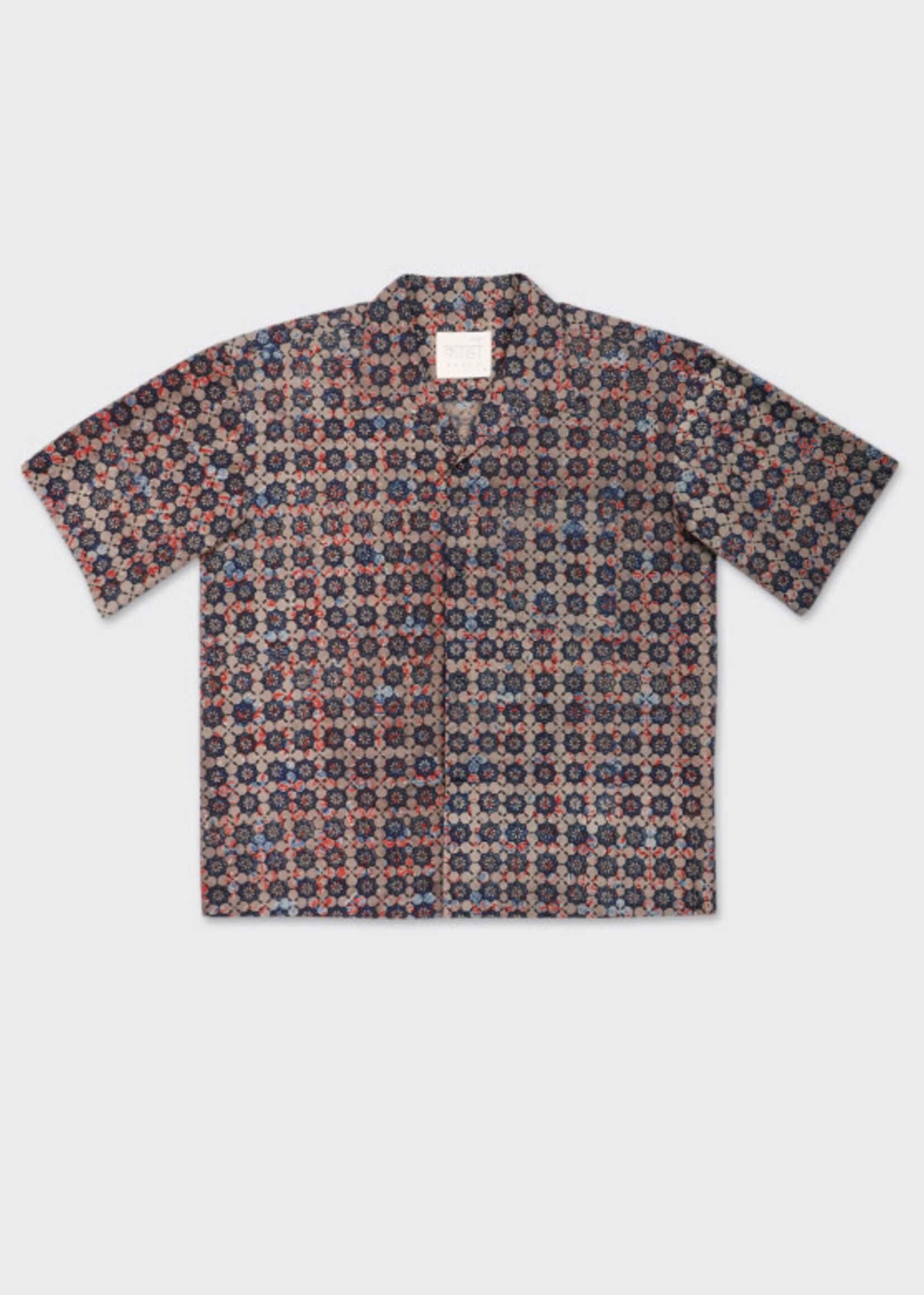 Kardo Kardo Rohit Ajrakh Navy / Tan Block Print Shirt