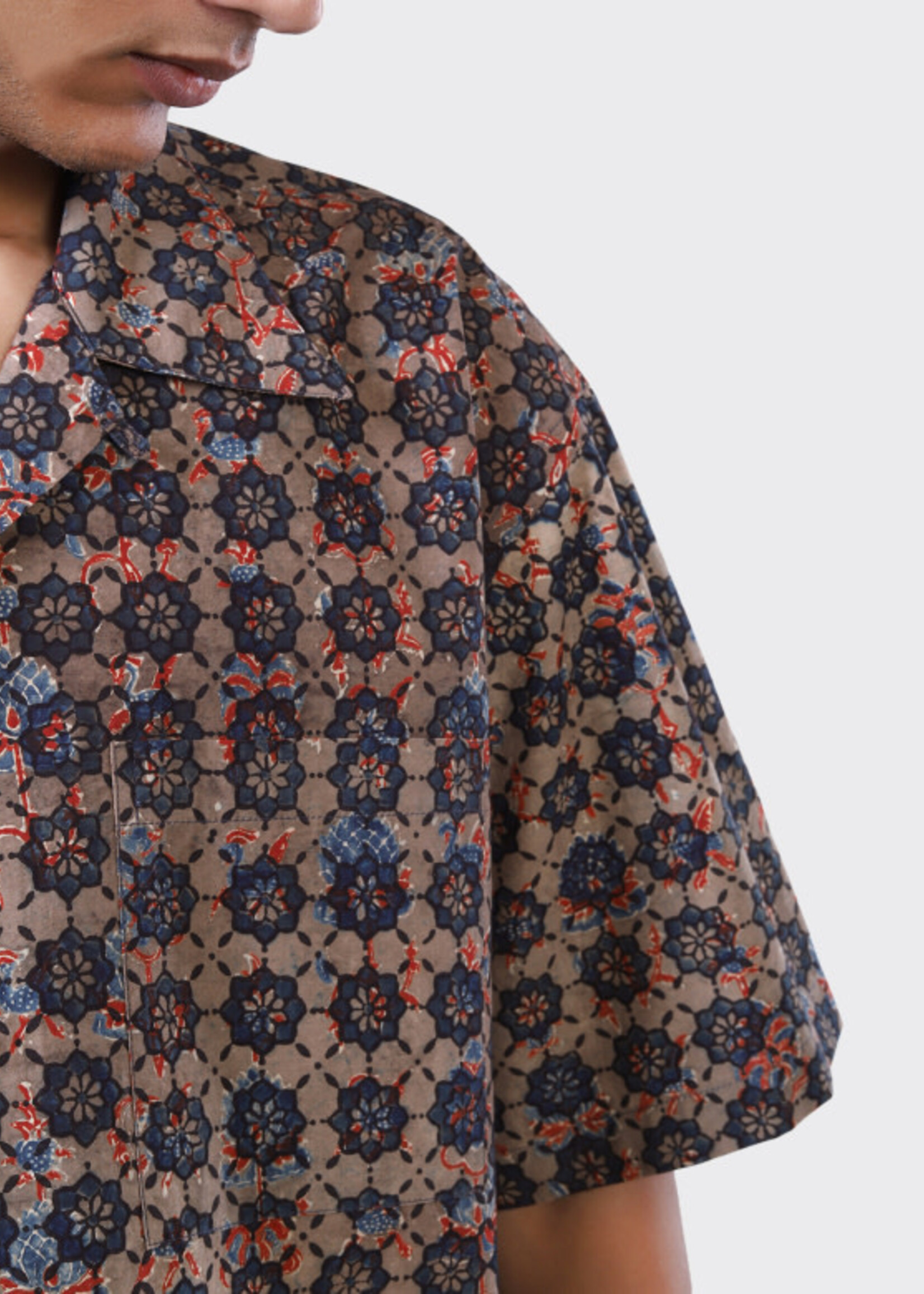 Kardo Kardo Rohit Ajrakh Navy / Tan Block Print Shirt