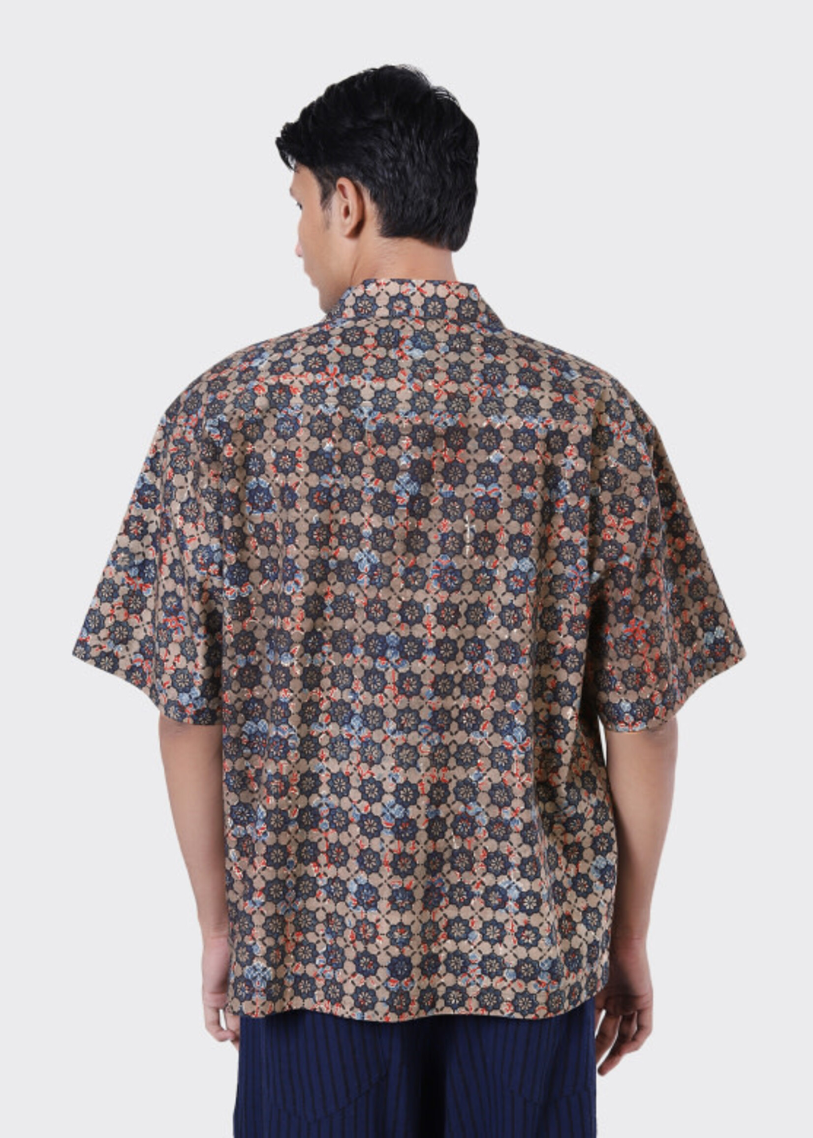 Kardo Kardo Rohit Ajrakh Navy / Tan Block Print Shirt