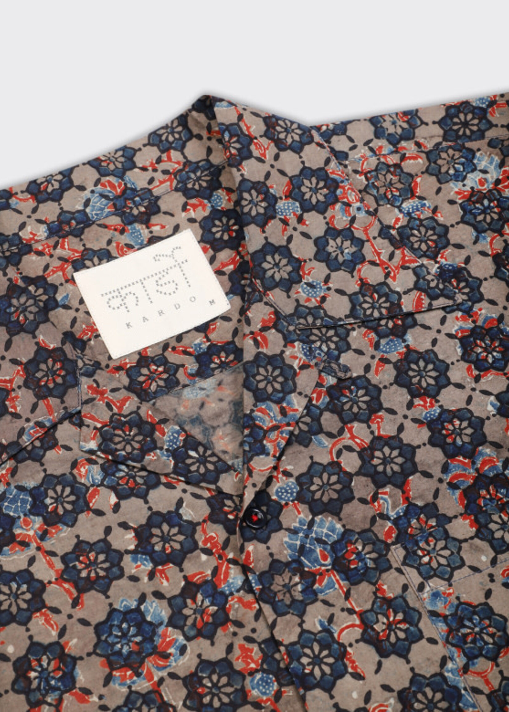 Kardo Kardo Rohit Ajrakh Navy / Tan Block Print Shirt