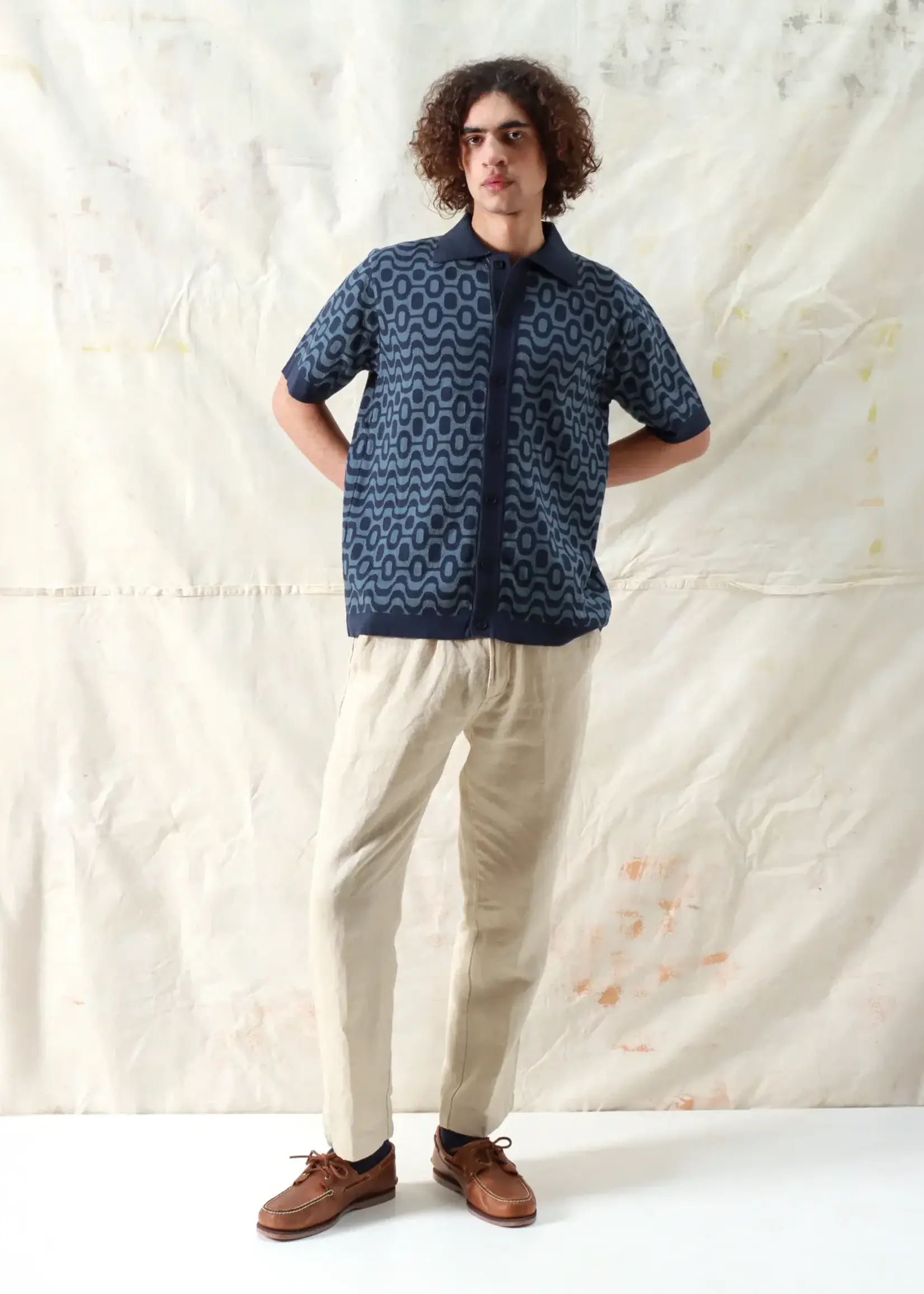 Far Afield Far Afield Zigger Cotton Cardigan Copa Navy Iris Blue