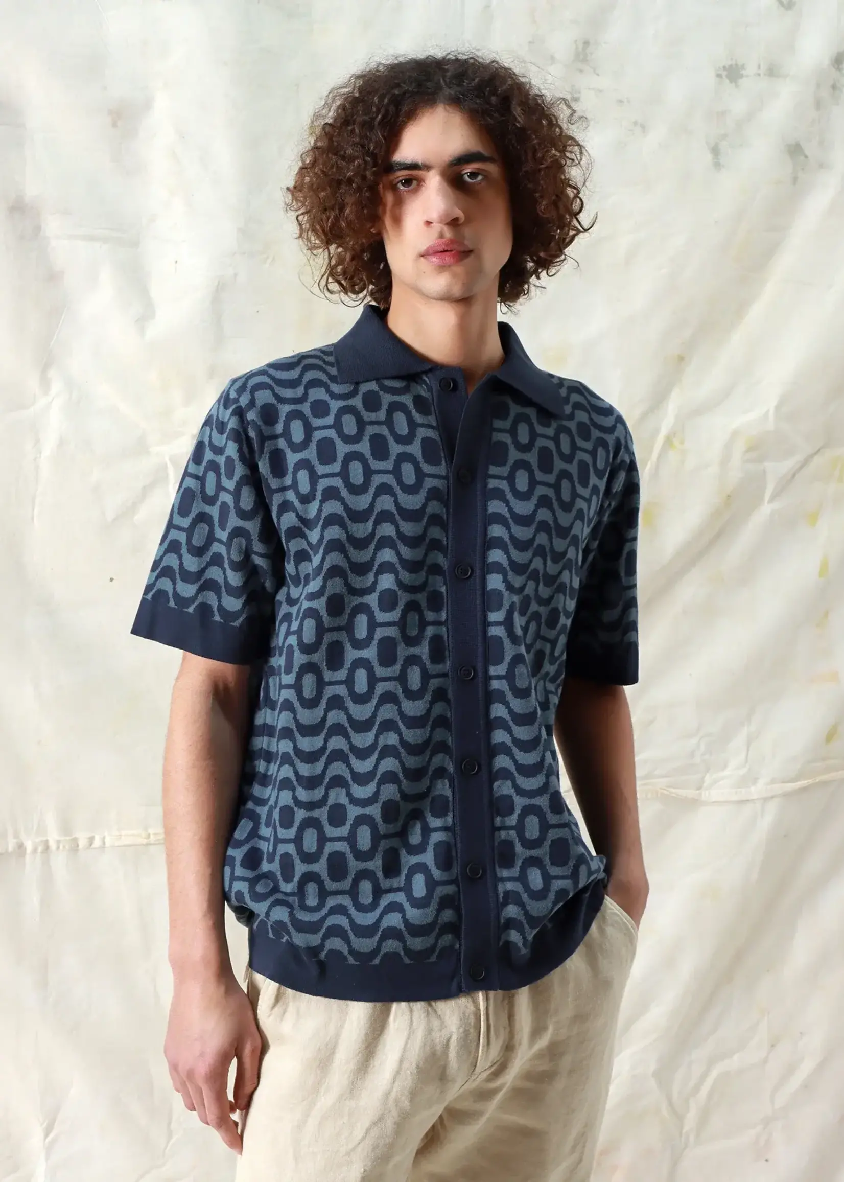 Far Afield Far Afield Zigger Cotton Cardigan Copa Navy Iris Blue