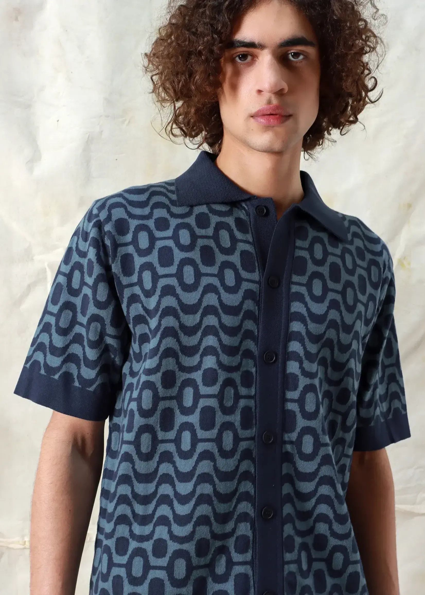 Far Afield Far Afield Zigger Cotton Cardigan Copa Navy Iris Blue
