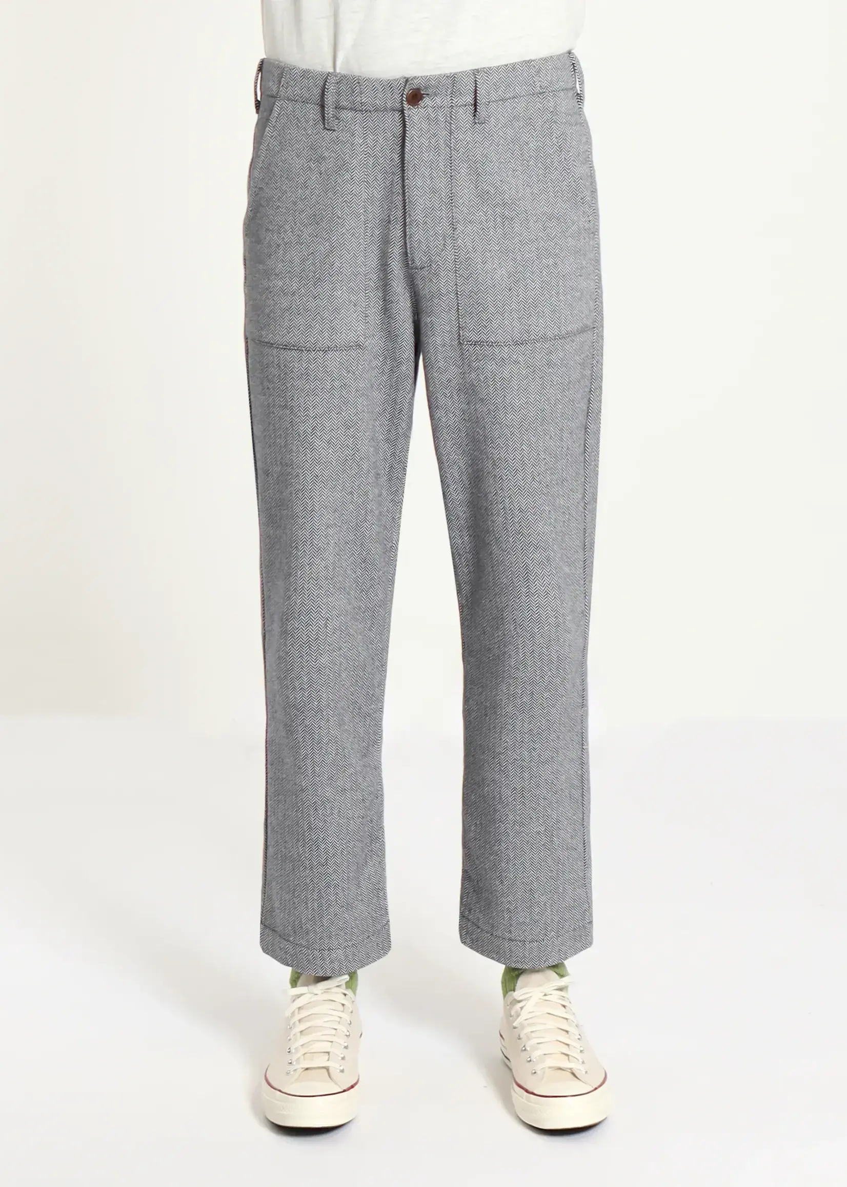 Far Afield Far Afield Coup Brushed Herringbone Blue  Cotton  Poly Trouser