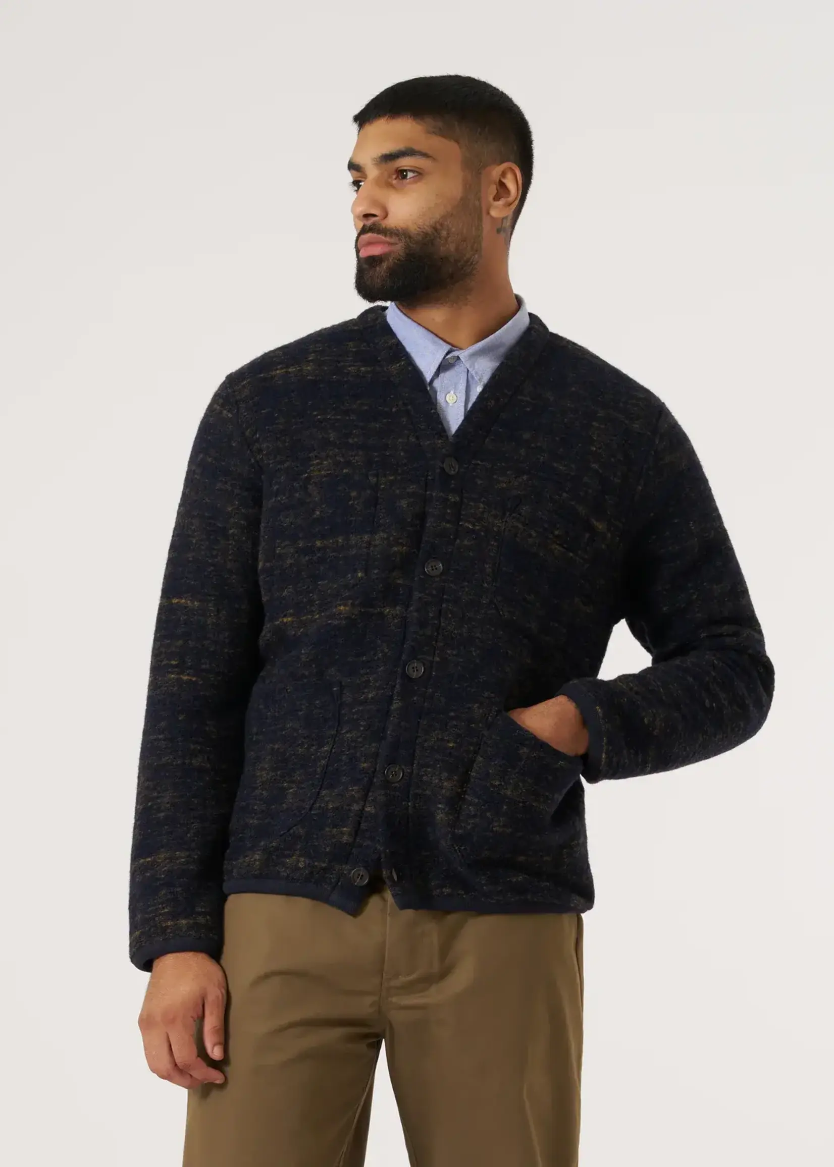 Universal Works Universal Works Cardigan Navy Marble Fleece