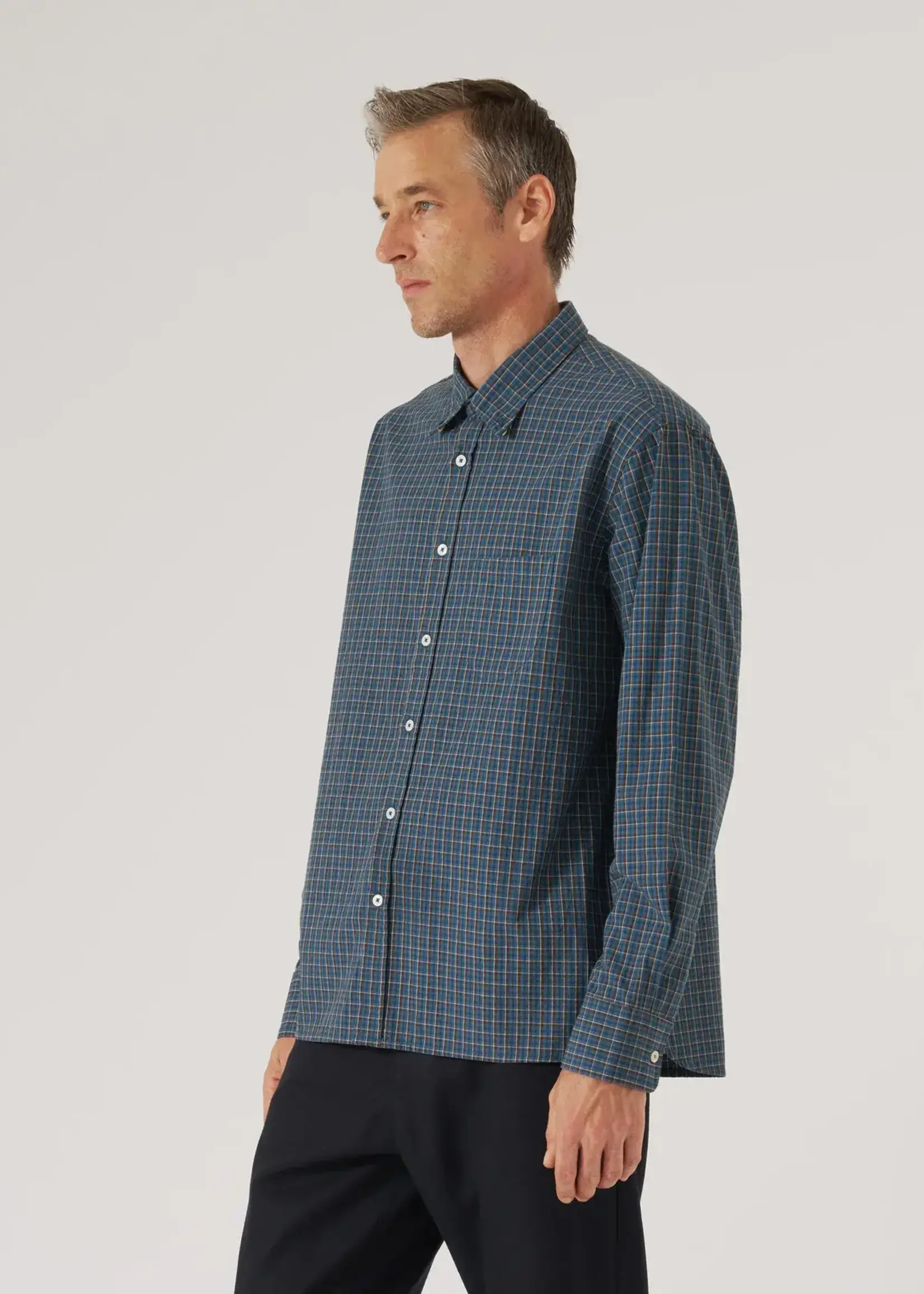 Universal Works Universal Works Lazy Day Shirt Blue Shiro Check Cotton