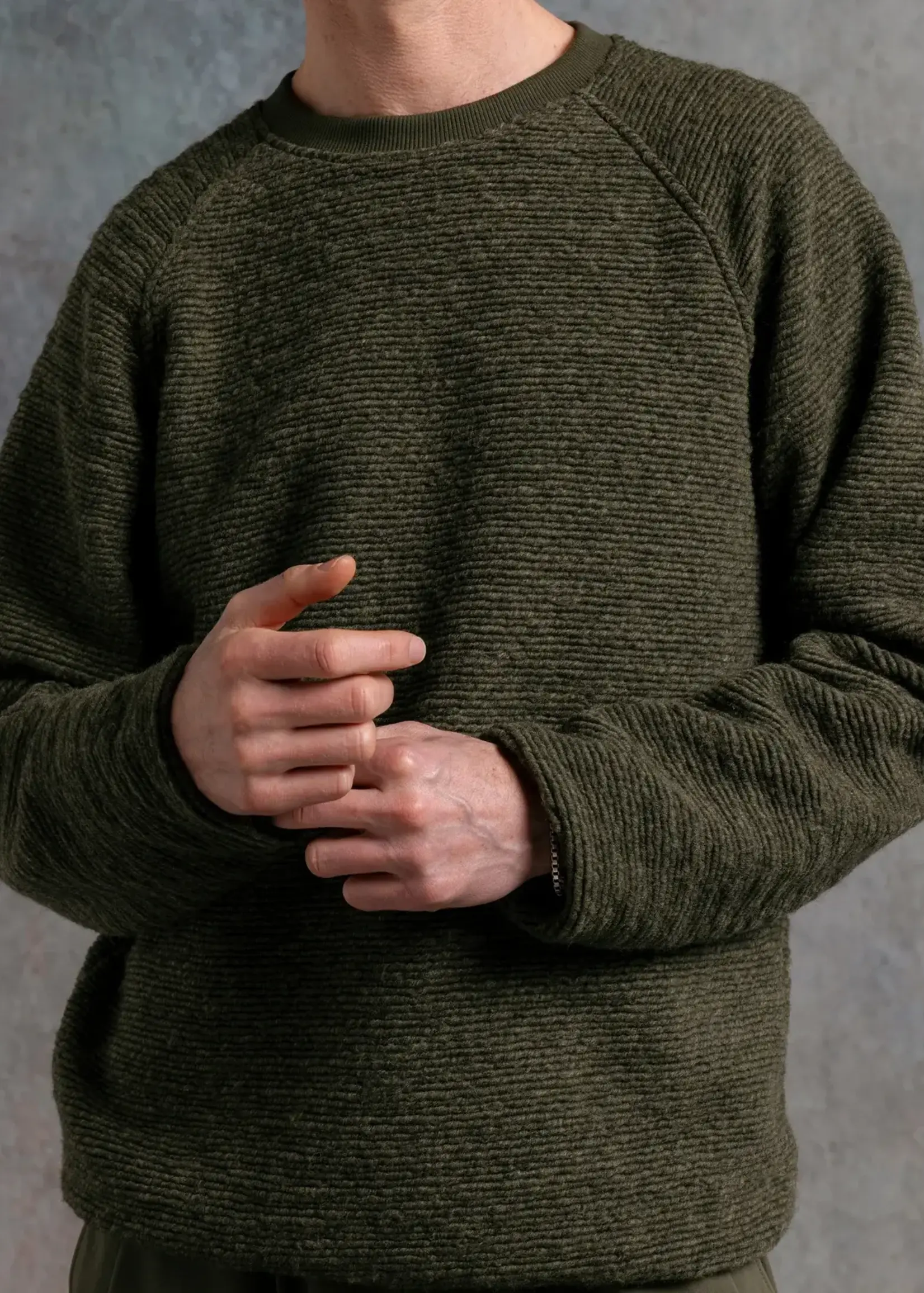 Kestin Kestin Junction Crew Olive Ribbed Fleece Sweater
