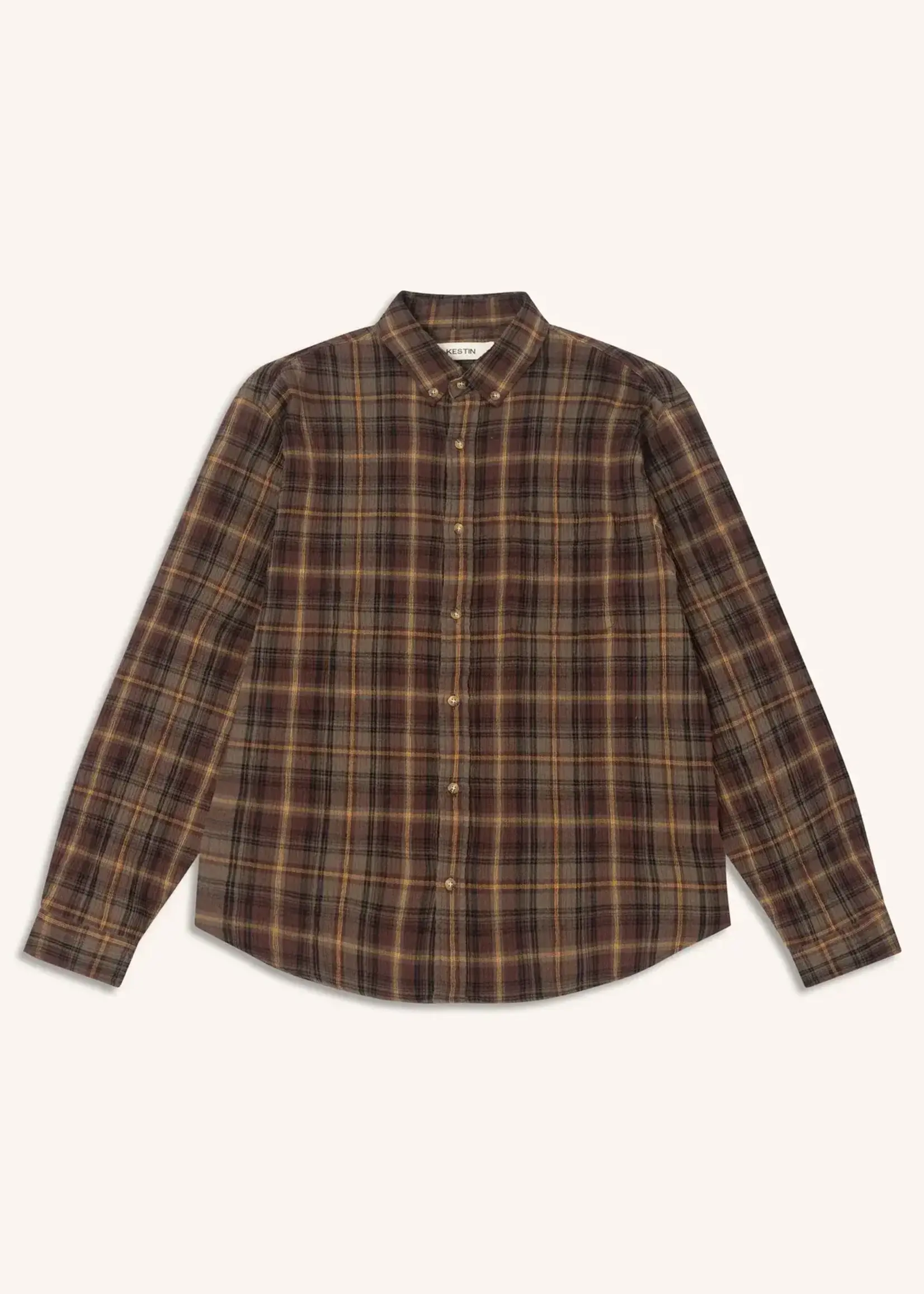 Kestin Kestin Raeburn Brown BD Seersucker Overcheck Sports Shirt