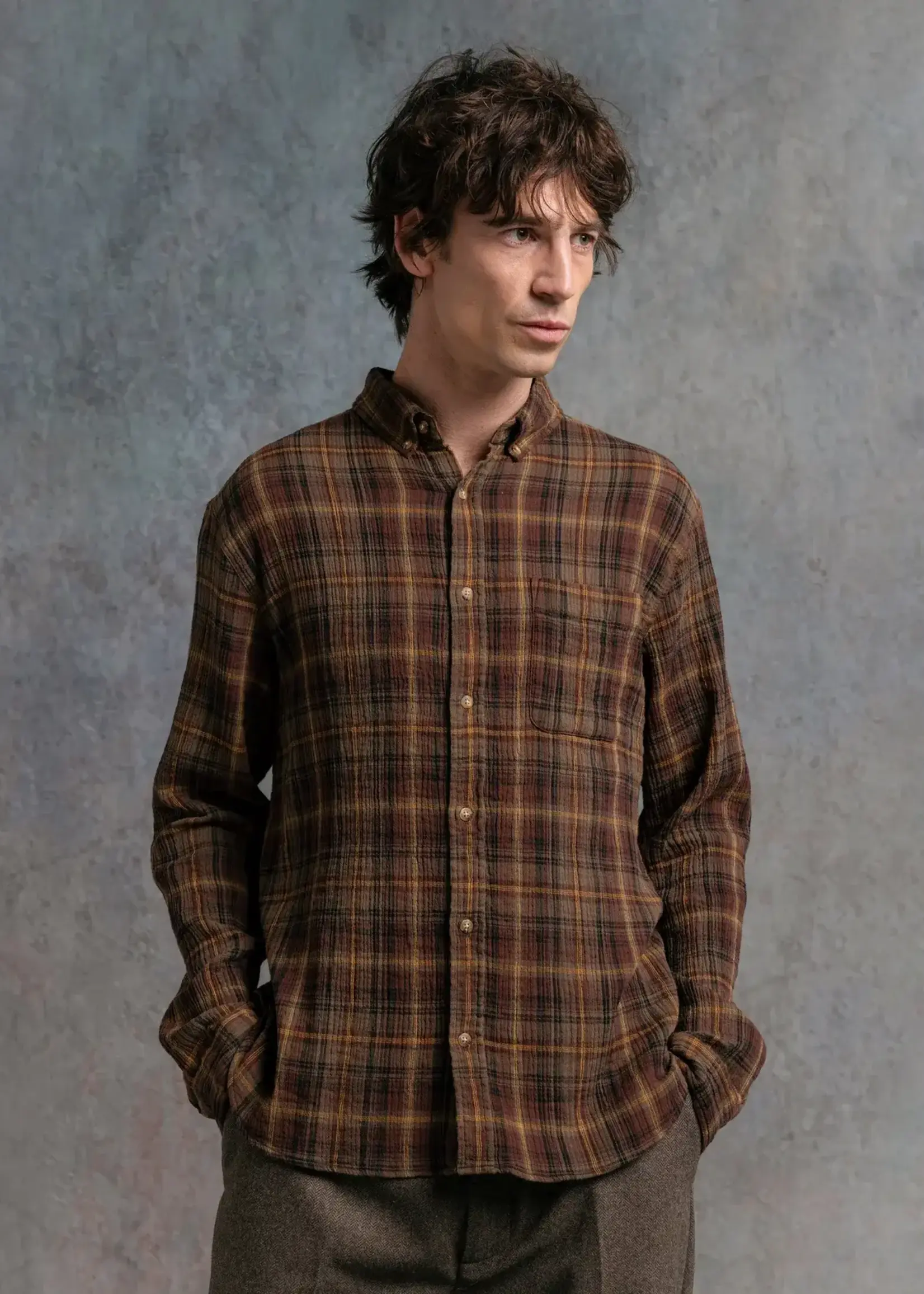 Kestin Kestin Raeburn Brown BD Seersucker Overcheck Sports Shirt