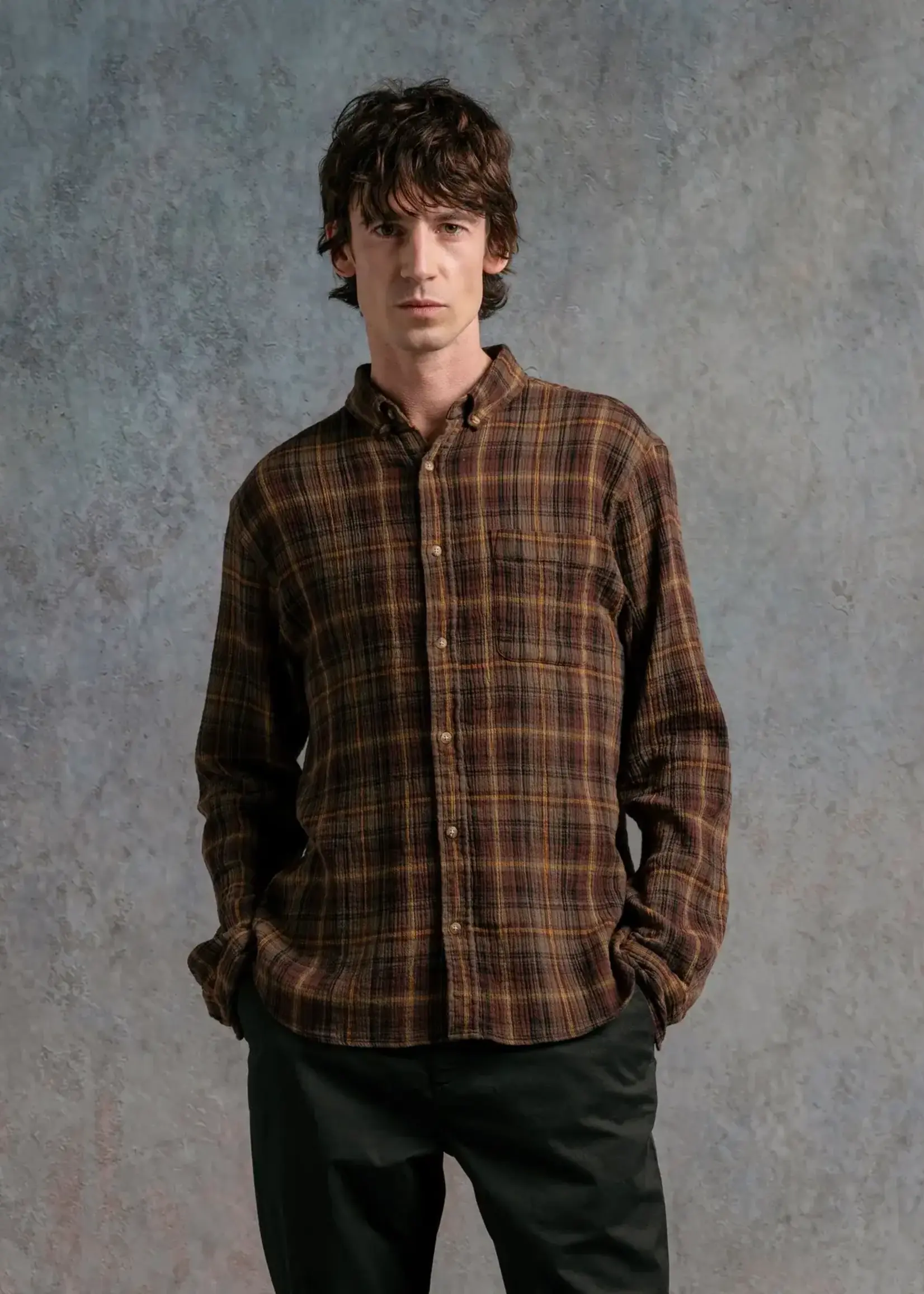 Kestin Kestin Raeburn Brown BD Seersucker Overcheck Sports Shirt