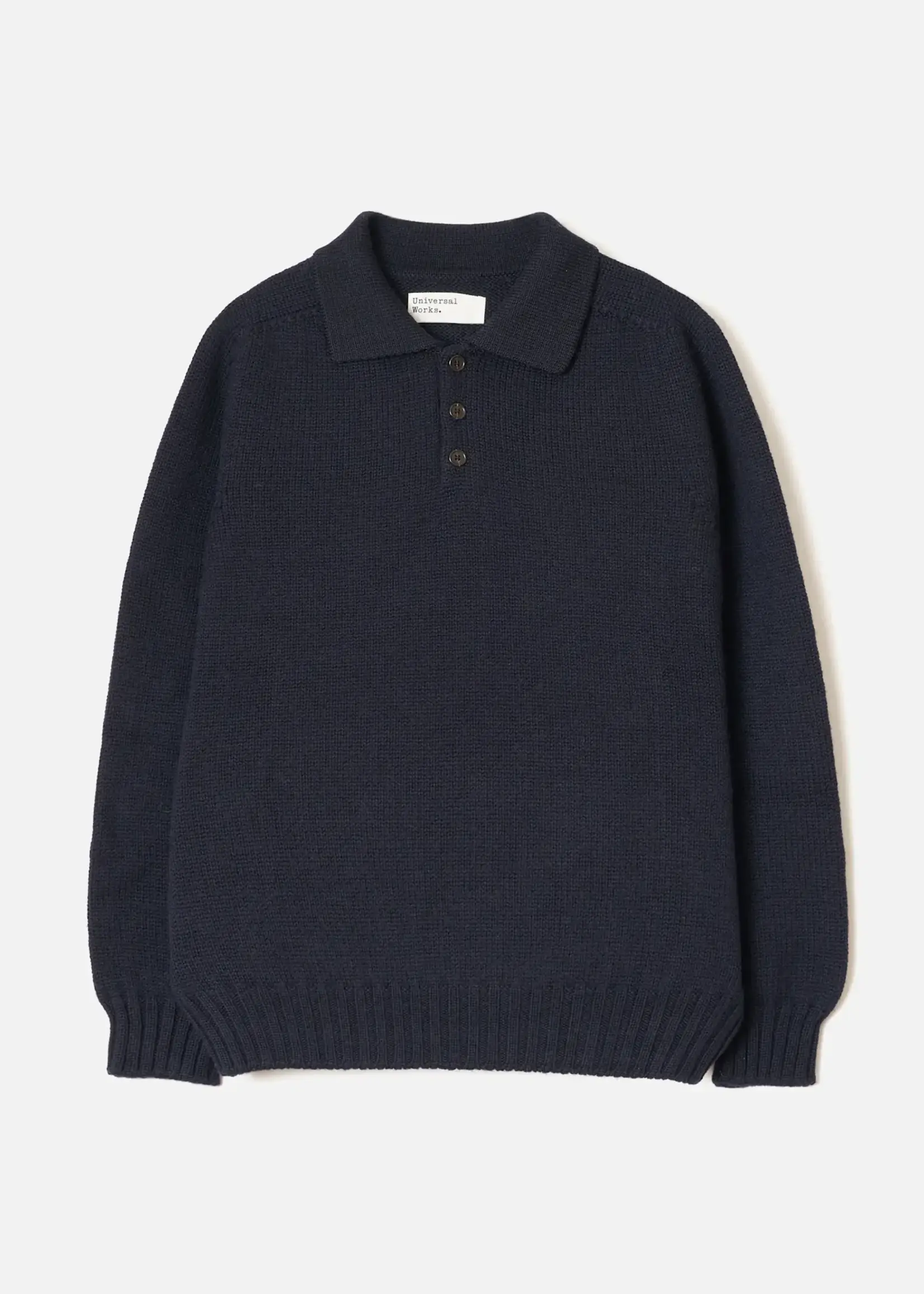 Universal Works Universal Works Curtis Wild Navy Wool Shetland Polo Sweater