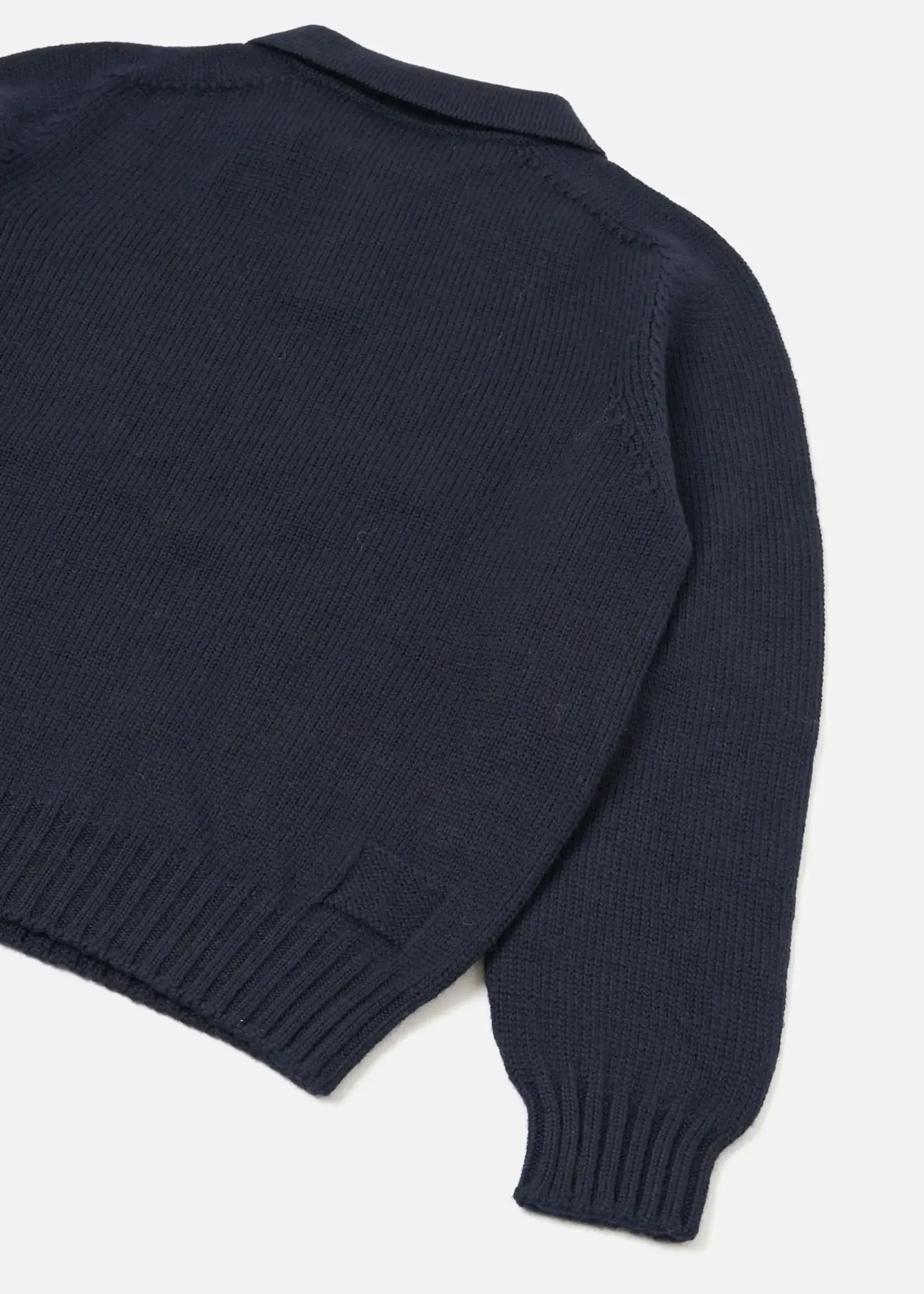 Universal Works Universal Works Curtis Wild Navy Wool Shetland Polo Sweater