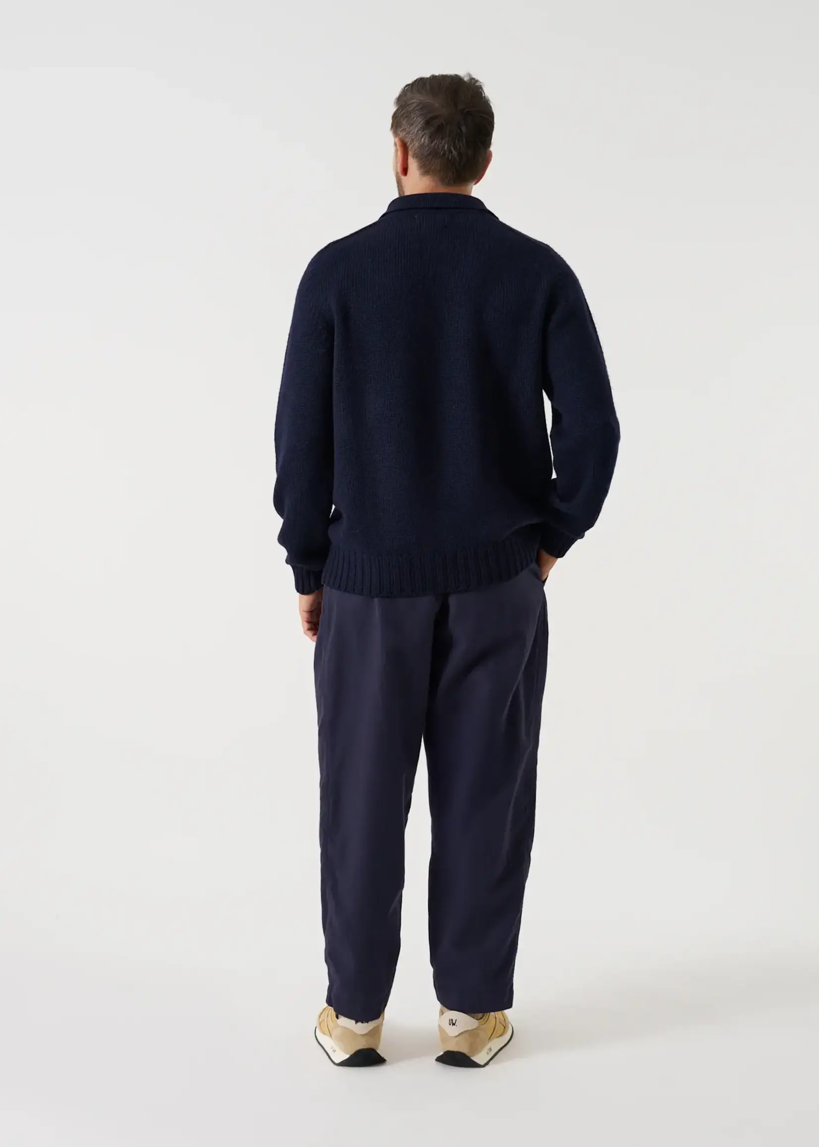 Universal Works Universal Works Curtis Wild Navy Wool Shetland Polo Sweater