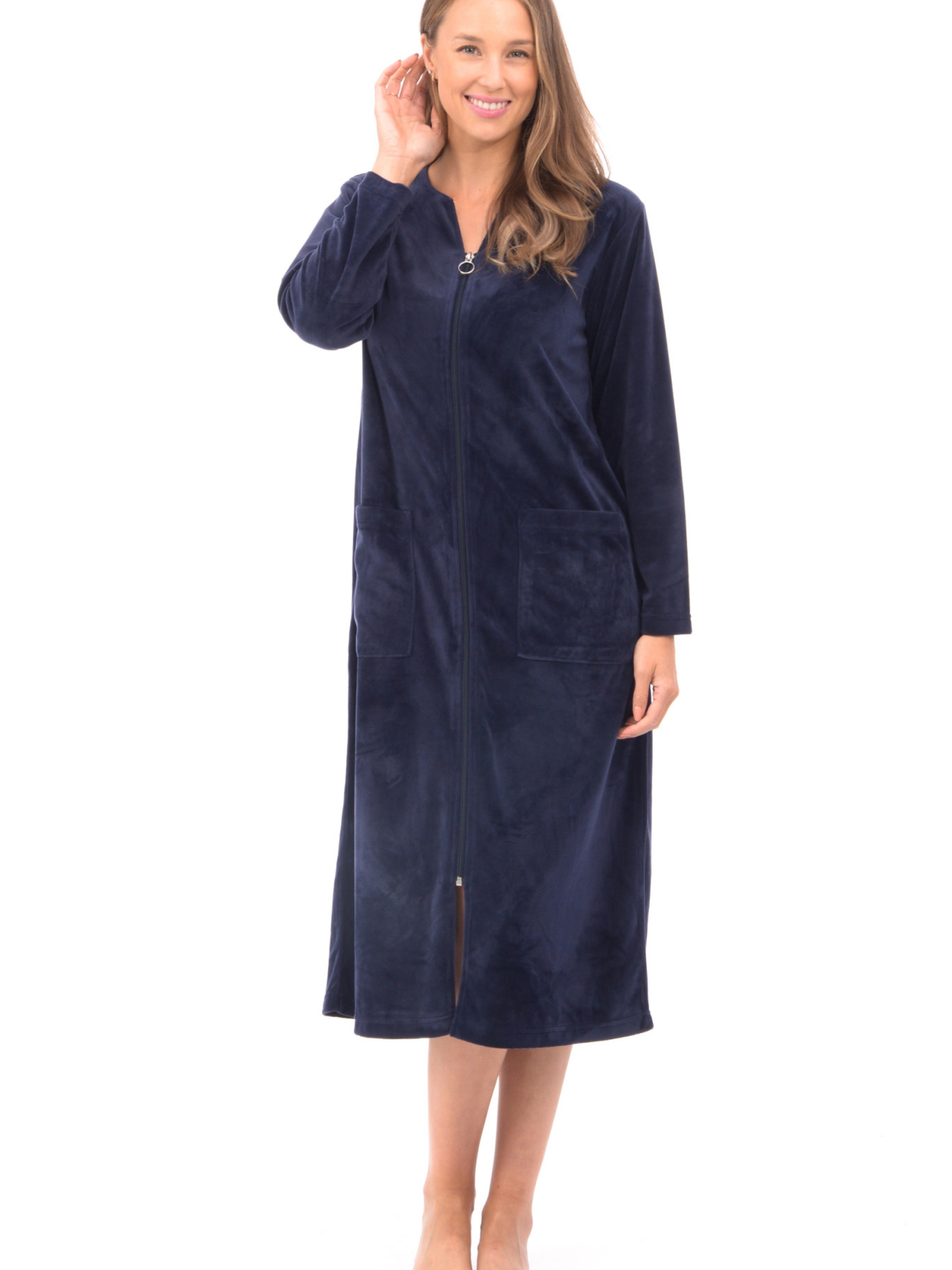 Robe de Chambre Zippée en Velour avec Poches Patricia