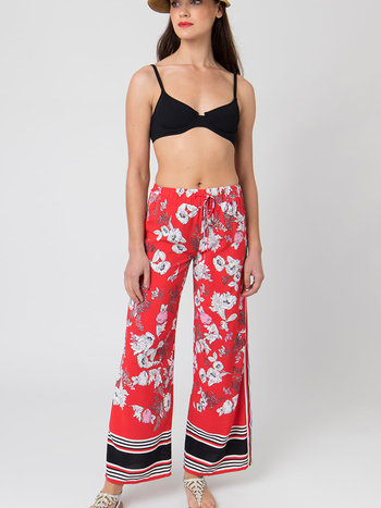 Pia Rossini Pantalon Pallazzo Monaco avec Ourlet à Rayures et Imprimé Floral Intégral Pia Rossini MON01569