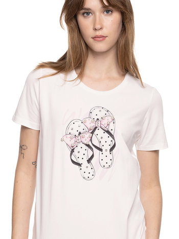 Coco Y Club T-Shirt Col Rond avec Imprimé et Perles CYC 231-2211