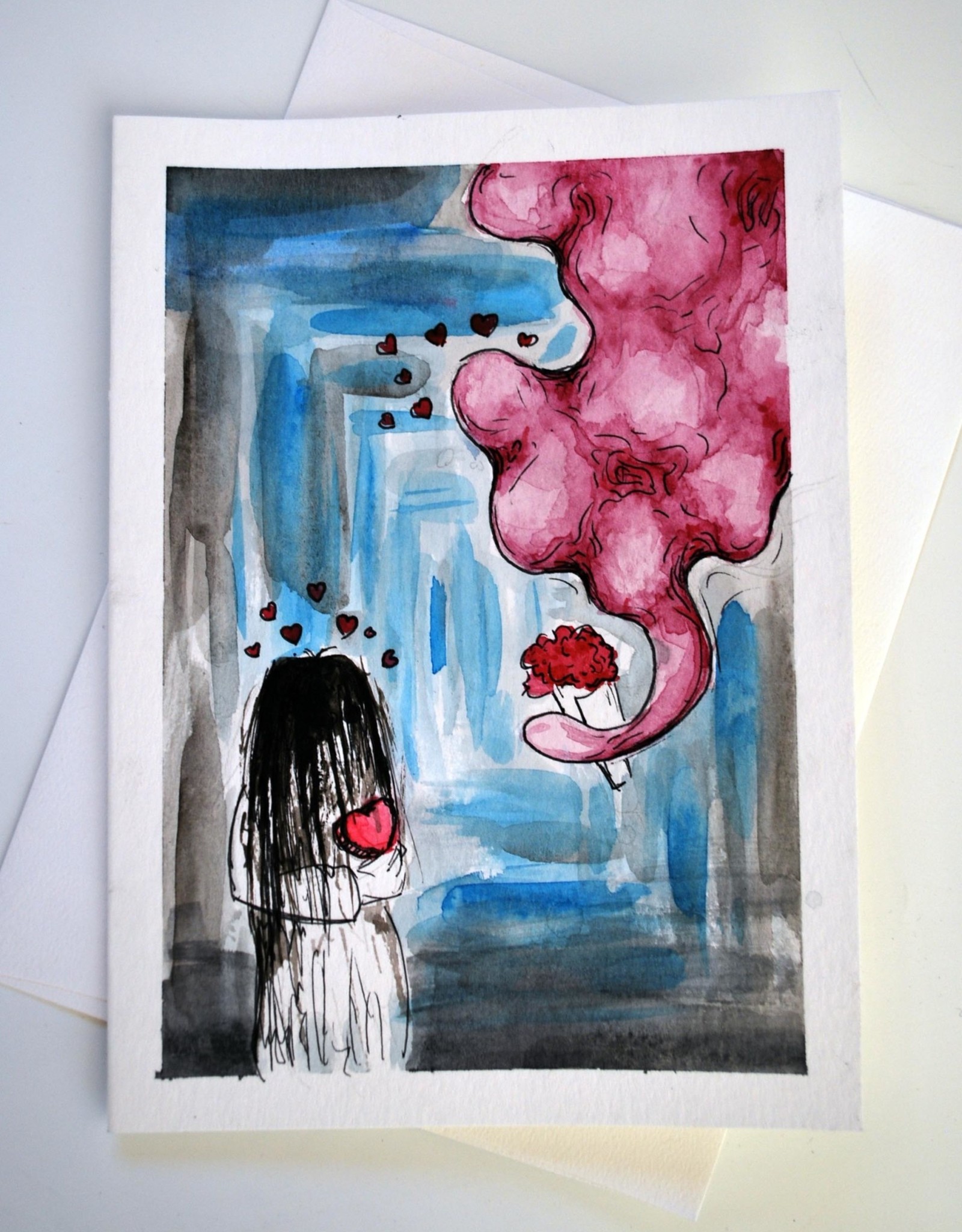 Blob + Ring Girl Watercolor Card by Anastasia Murphy