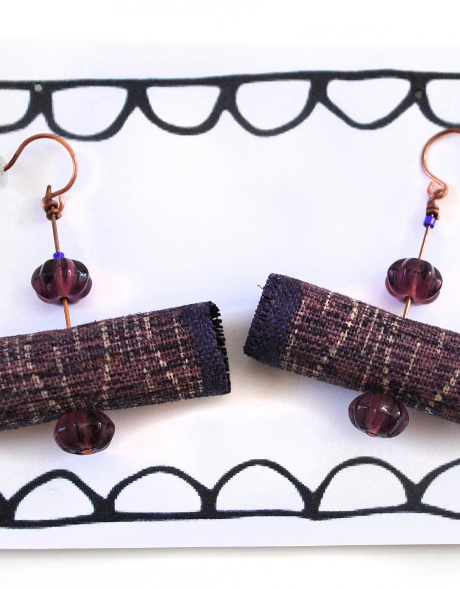 Purple Fabric Jeweled Earrings by Jason Hall